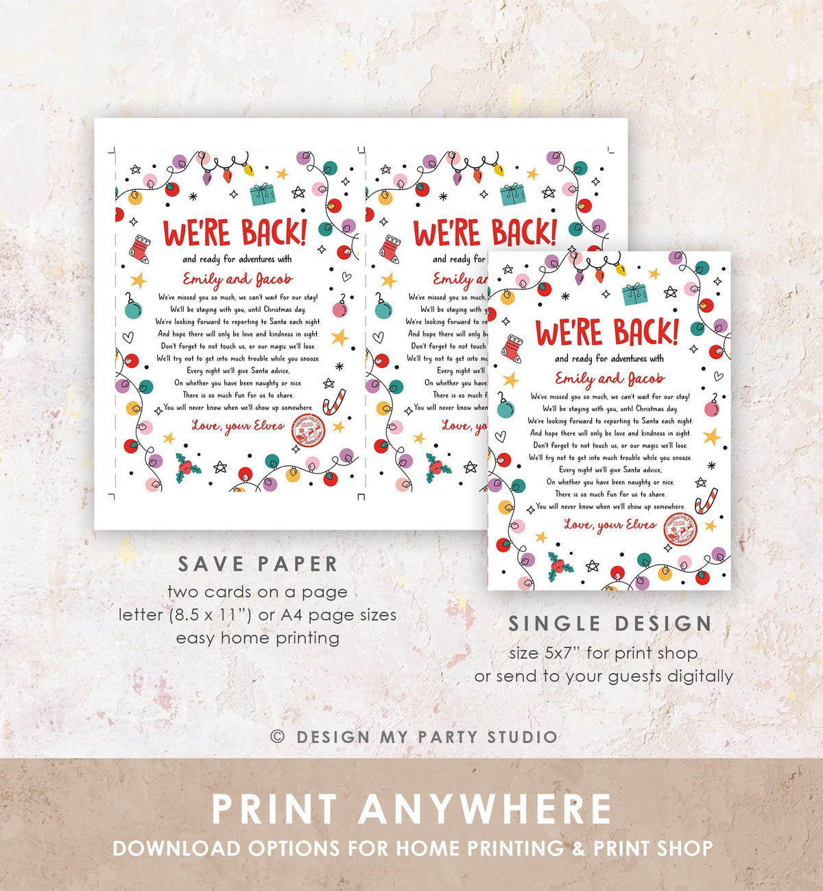 Editable Elf Arrival Letter Return Letter Christmas Elf We&#39;re Back Elf Welcome Hello from Elves Boy Girl Digital Template Printable 0521