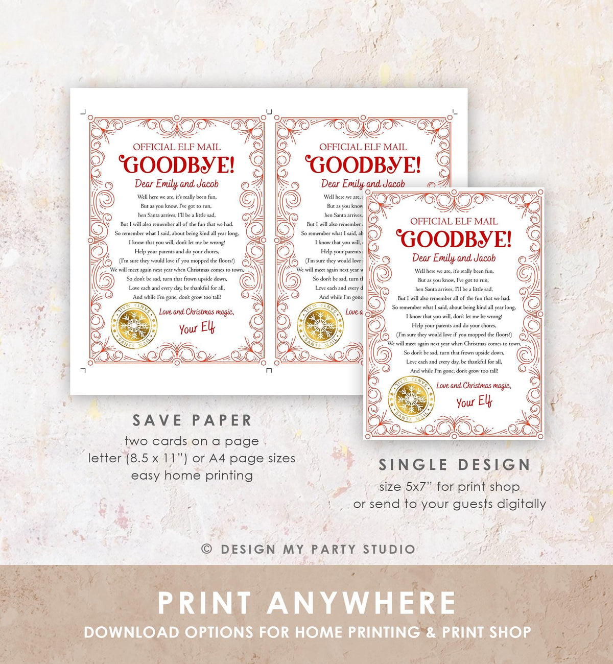 Editable Elf Goodbye Letter Departure Letter Christmas Goodbye from Your Elf Christmas Elf Santa Claus Poem Digital Template Printable 0523