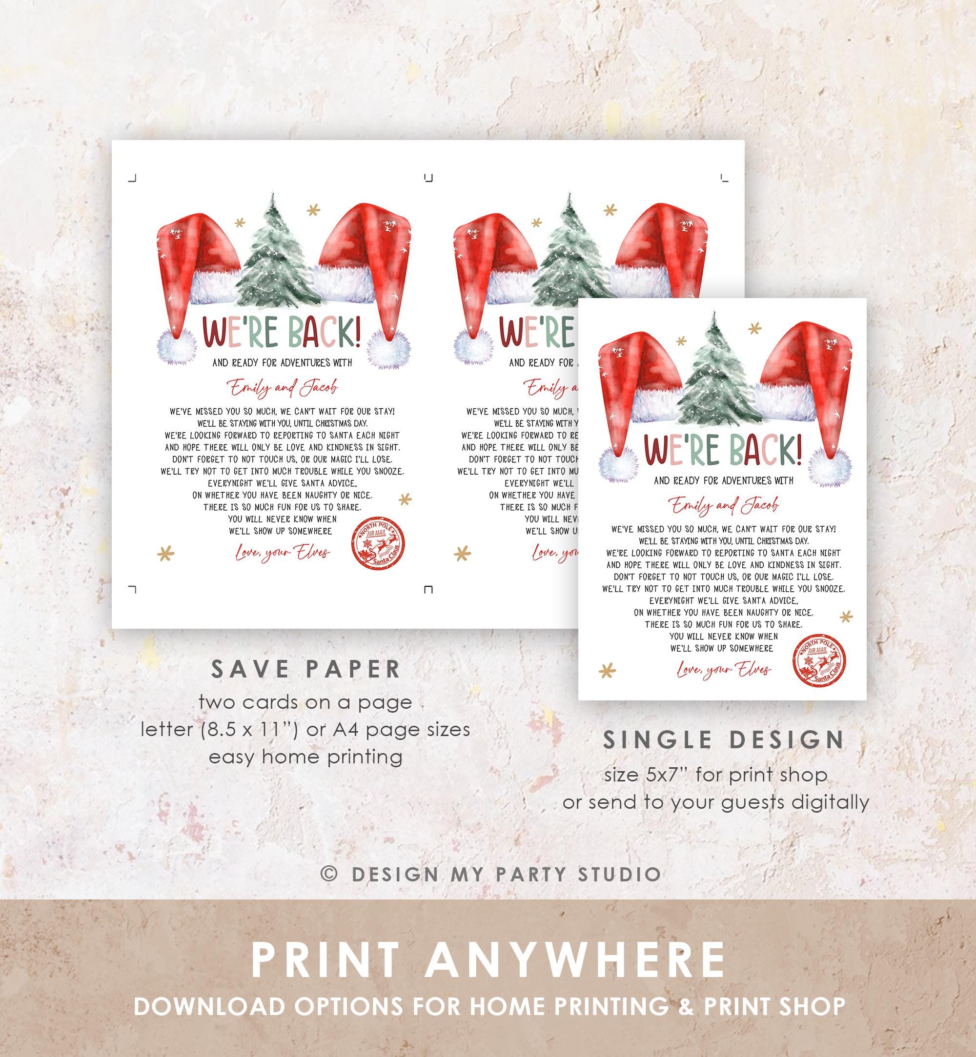 Editable Elf Arrival Letter Return Letter Christmas Elf We're Back Elf Welcome Hello Letter from Elves Boy and Girl Printable Template 0444