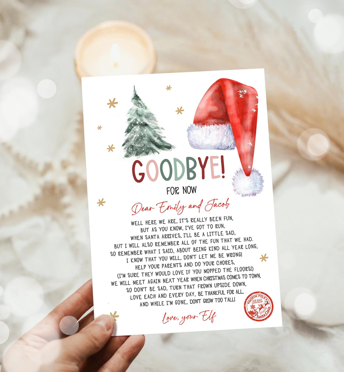 Editable Elf Goodbye Letter Departure Letter Christmas Goodbye from Your Elf Christmas Elf Letter Santa Claus Poem Printable Template 0444