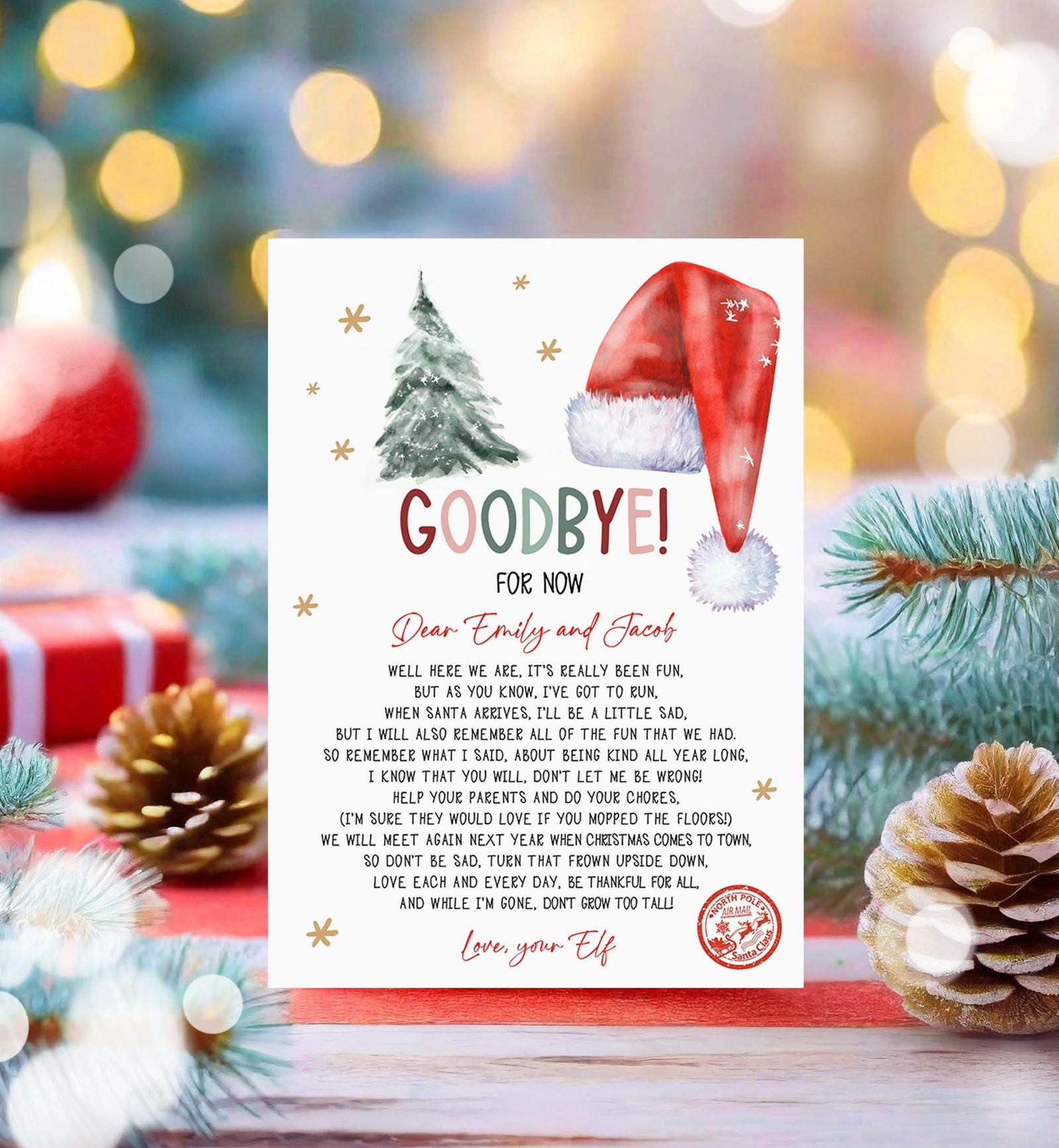 Editable Elf Goodbye Letter Departure Letter Christmas Goodbye from Your Elf Christmas Elf Letter Santa Claus Poem Printable Template 0444