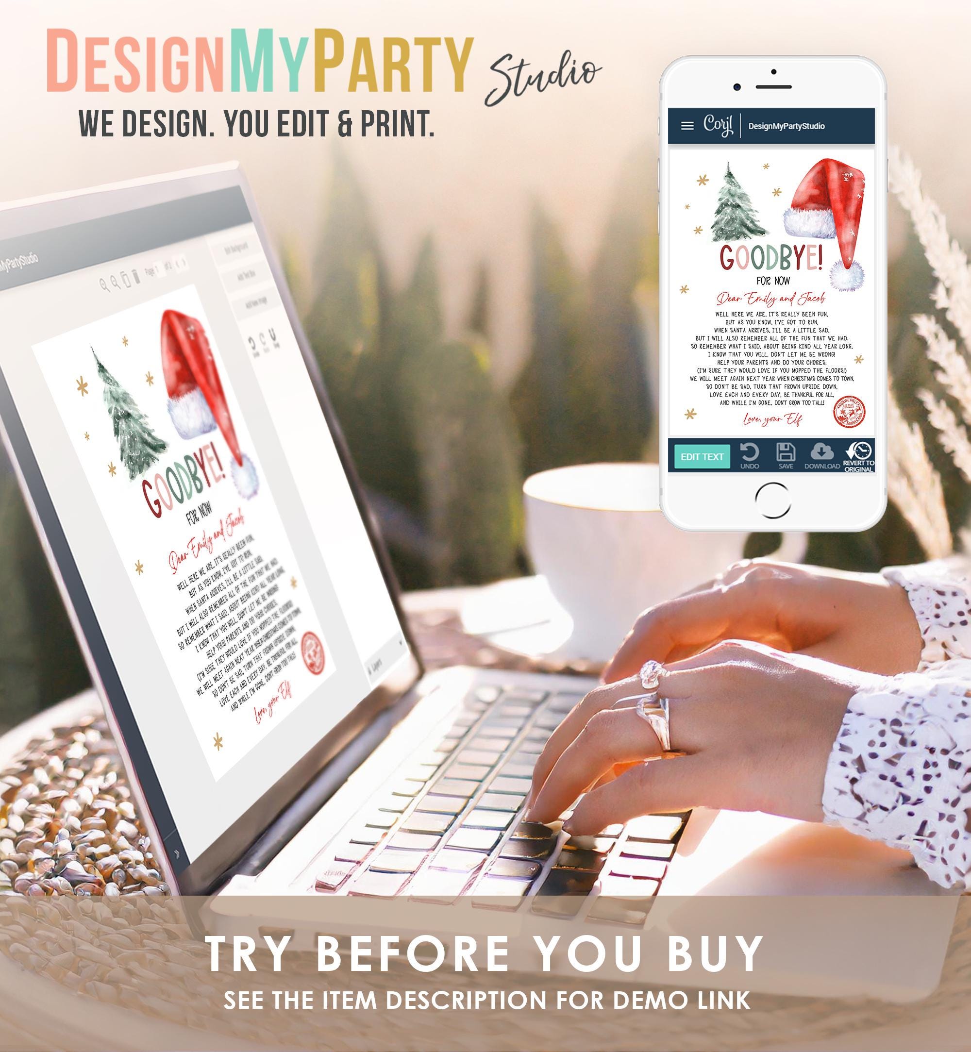 Editable Elf Goodbye Letter Departure Letter Christmas Goodbye from Your Elf Christmas Elf Letter Santa Claus Poem Printable Template 0444