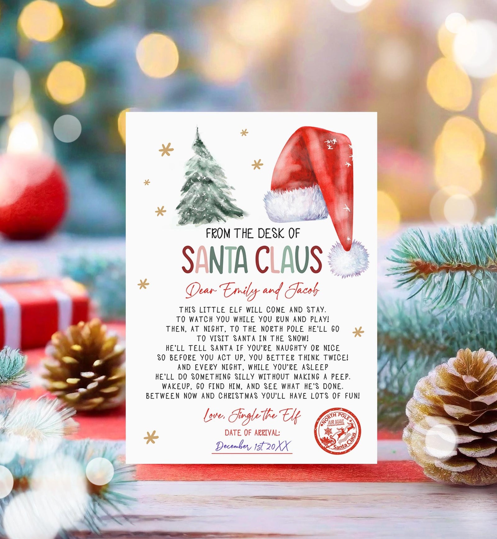 Editable Letter from Santa Claus From The Desk of Santa Christmas Eve Hello Elf North Pole Mail Digital Download Template Printable 0444