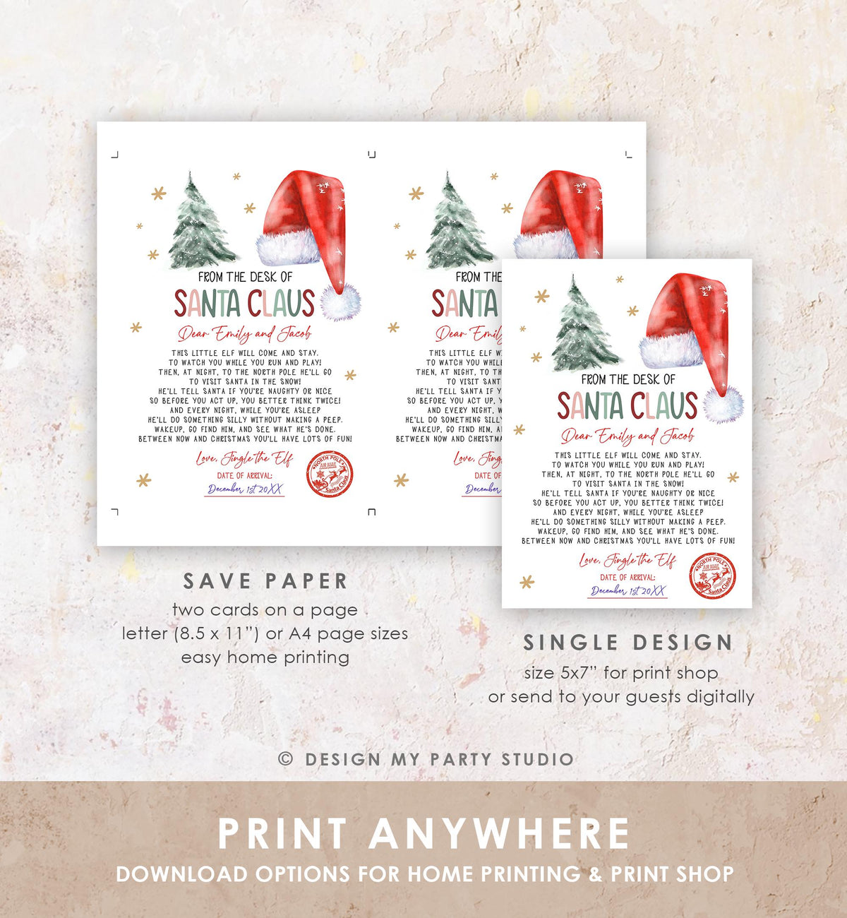 Editable Letter from Santa Claus From The Desk of Santa Christmas Eve Hello Elf North Pole Mail Digital Download Template Printable 0444