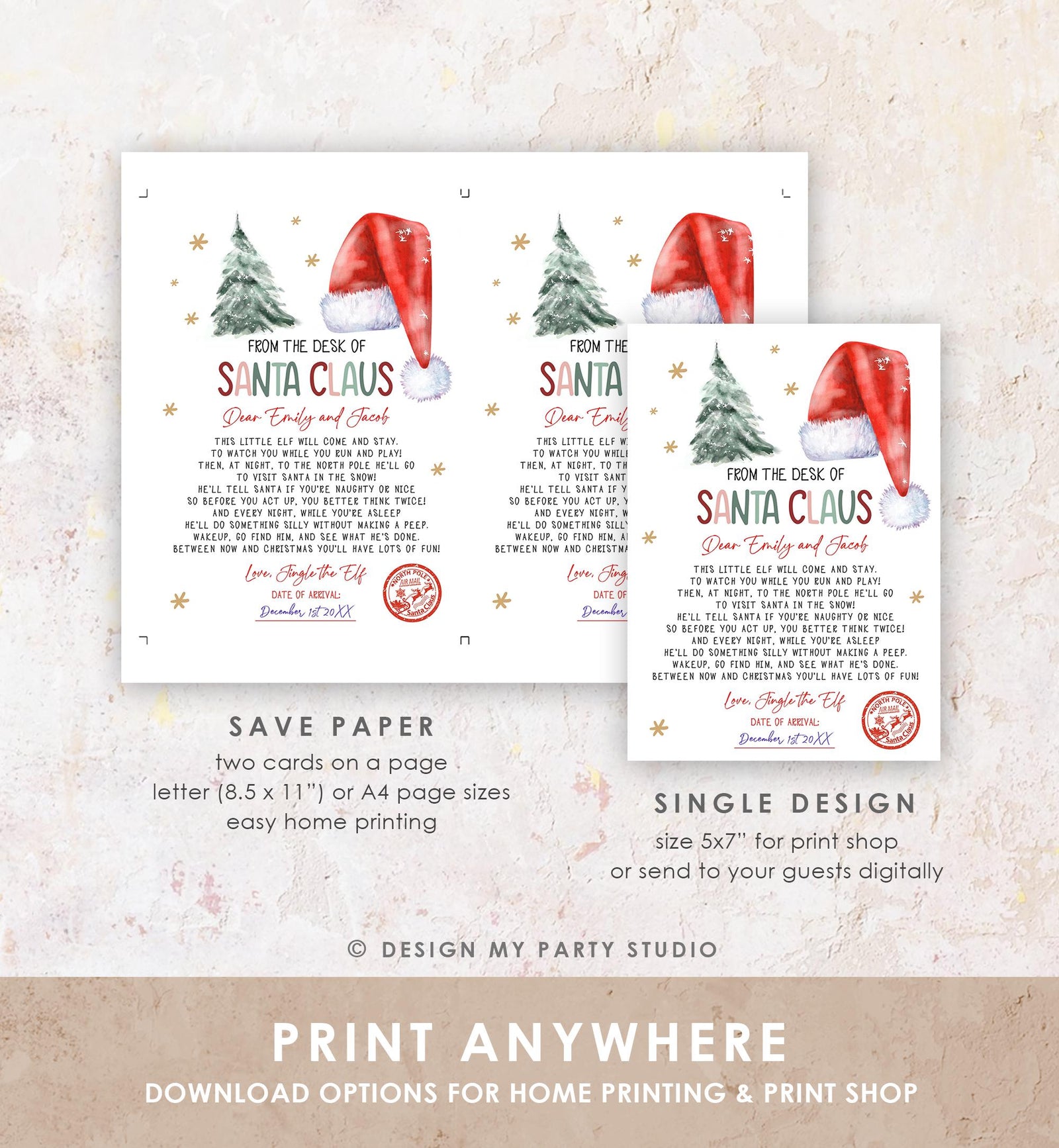 Editable Letter from Santa Claus From The Desk of Santa Christmas Eve Hello Elf North Pole Mail Digital Download Template Printable 0444