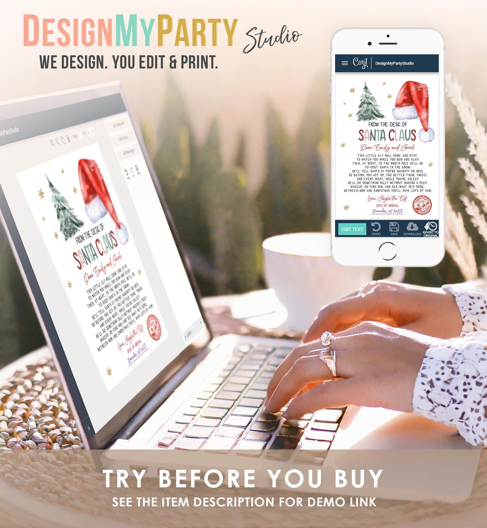 Editable Letter from Santa Claus From The Desk of Santa Christmas Eve Hello Elf North Pole Mail Digital Download Template Printable 0444