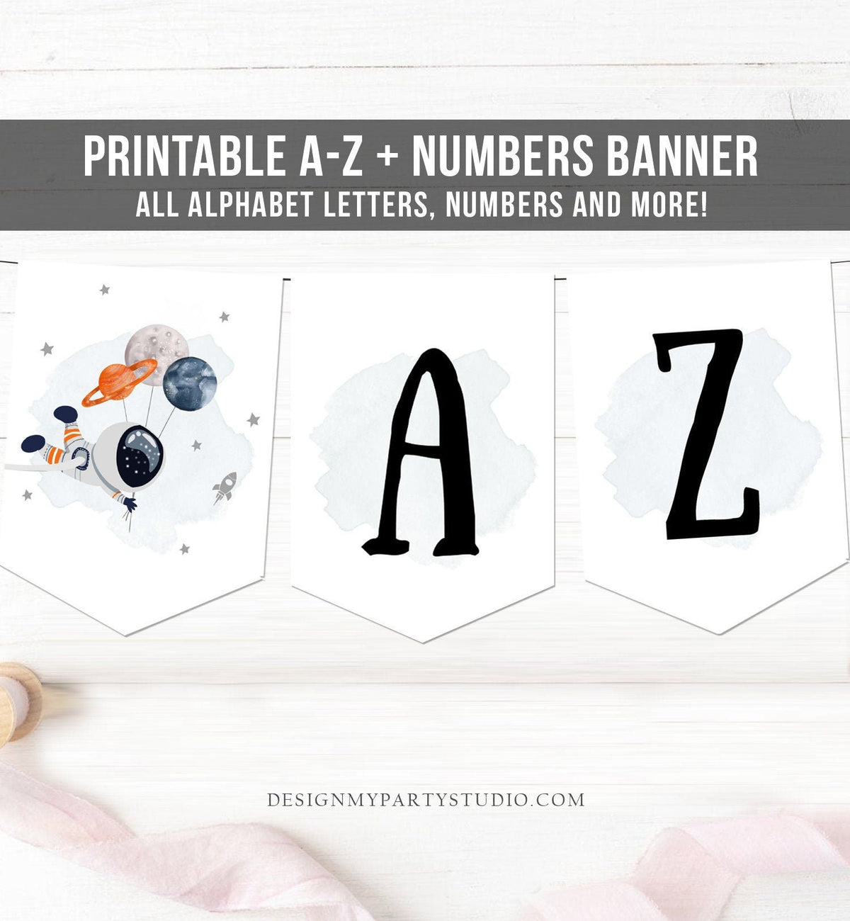 Space Alphabet Banner Letters A to Z Numbers Space Birthday Banner Boy Blue Galaxy Party Decor DIY Baby Shower Banner Digital Printable 0366