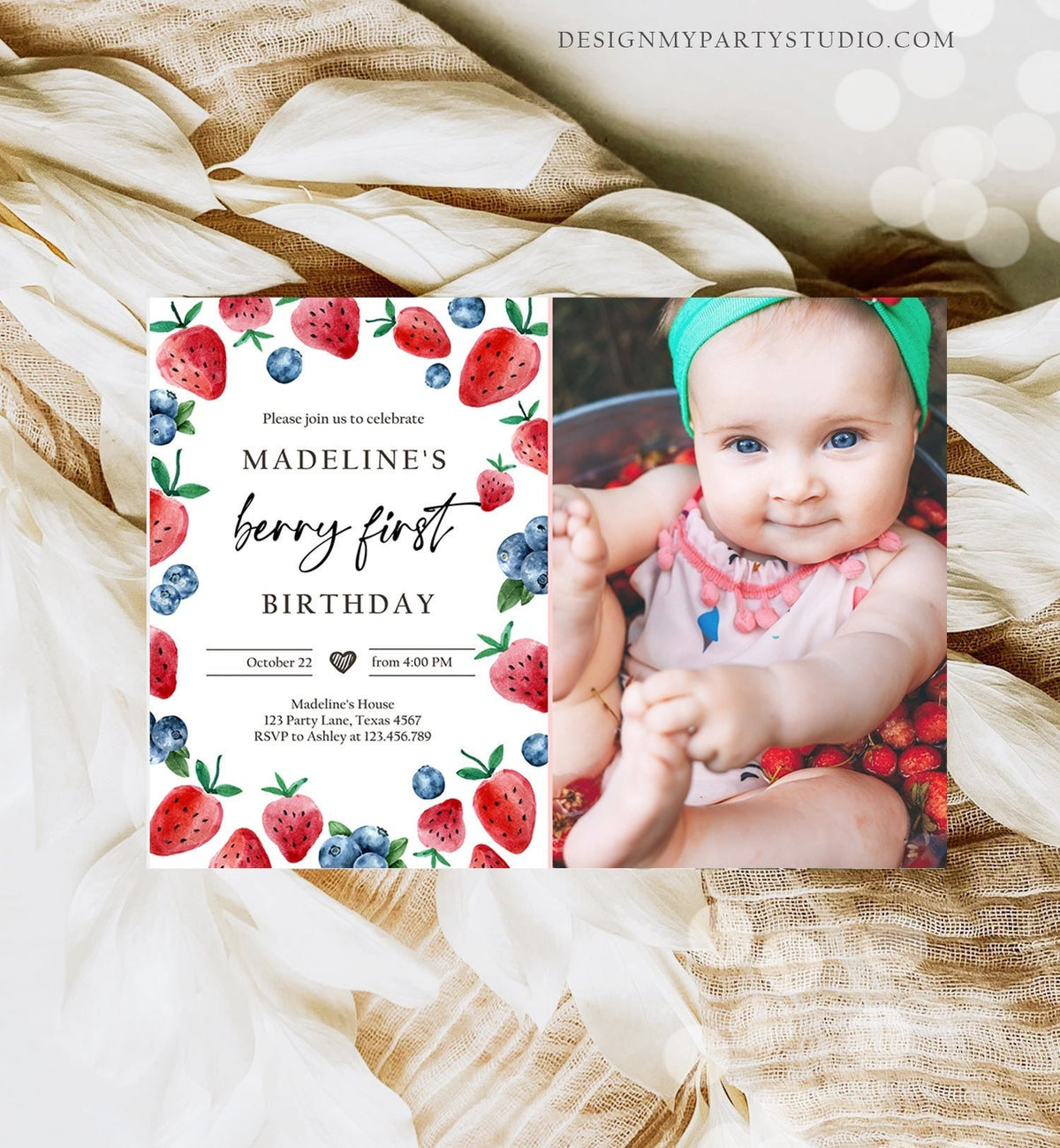 Editable Berry Sweet Birthday Invitation Blueberry Strawberry Picking Party Farmers Market Twin Digital Evite Template Printable 0399