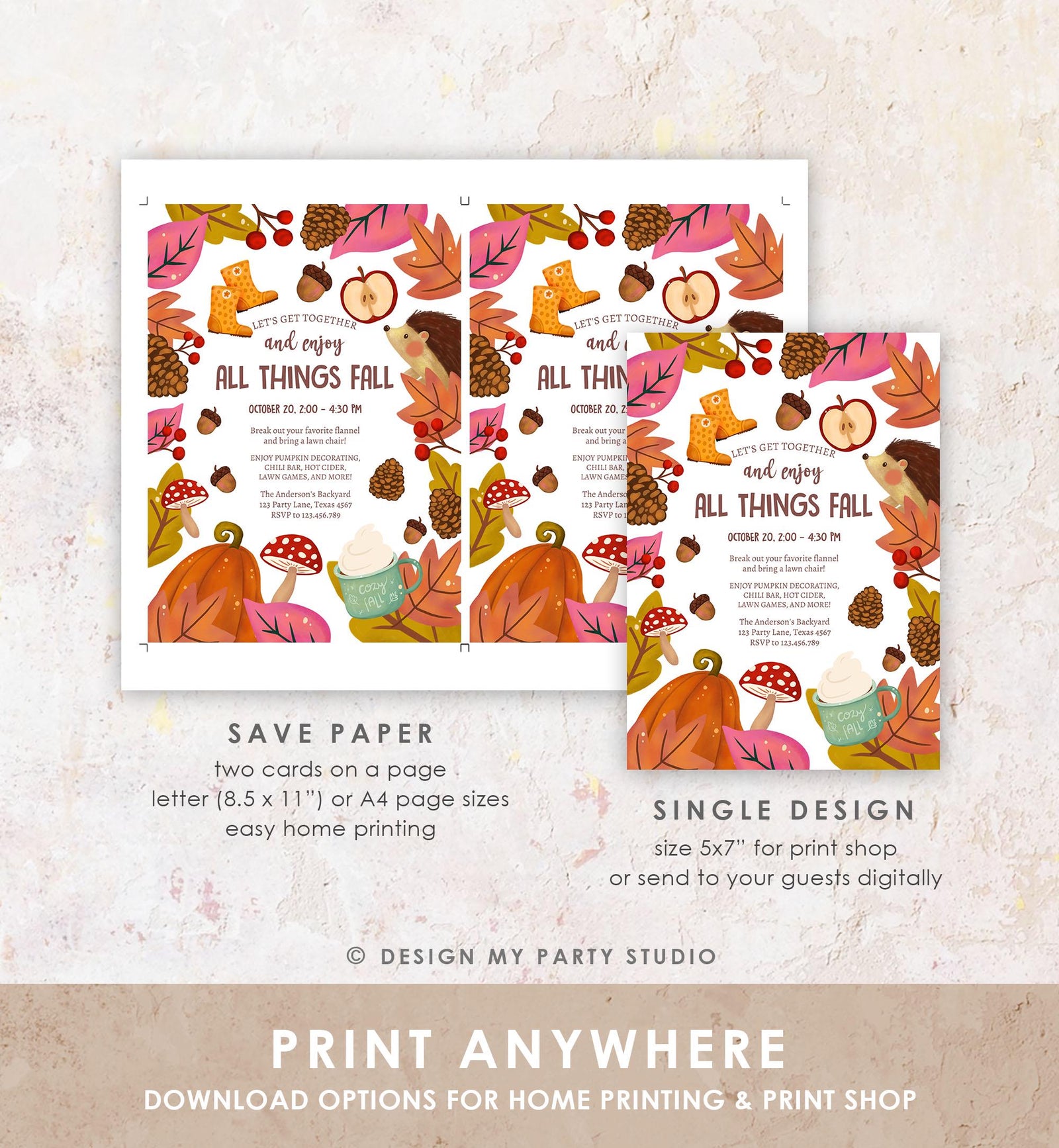 Editable All Things Fall Invitation Fall Celebration Fall Harvest Party Neighborhood Party Digital Download Template Evite Printable 0516