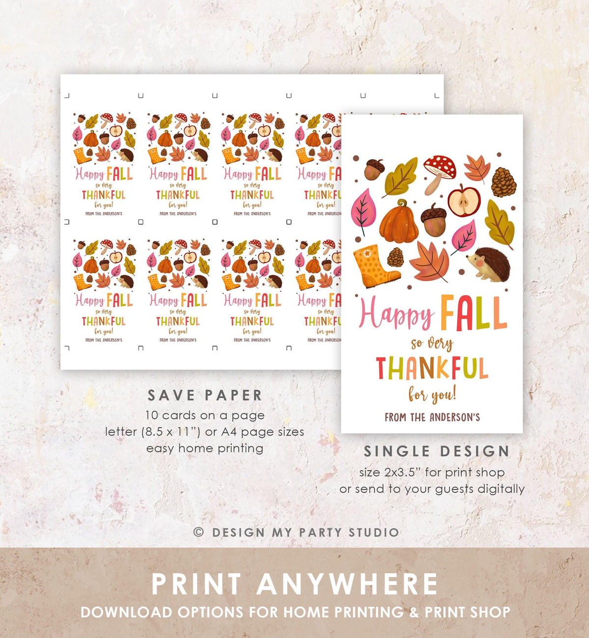 Editable Happy Fall Gift Tags Thanksgiving Favor Tag Teacher Appreciation Thankful for You Leaves Download Printable Template 0464 0516