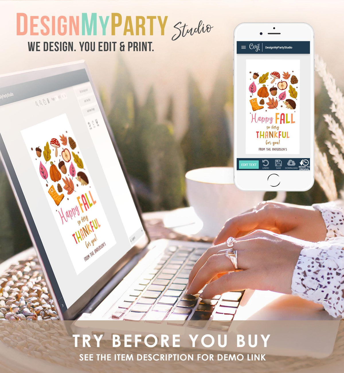 Editable Happy Fall Gift Tags Thanksgiving Favor Tag Teacher Appreciation Thankful for You Leaves Download Printable Template 0464 0516