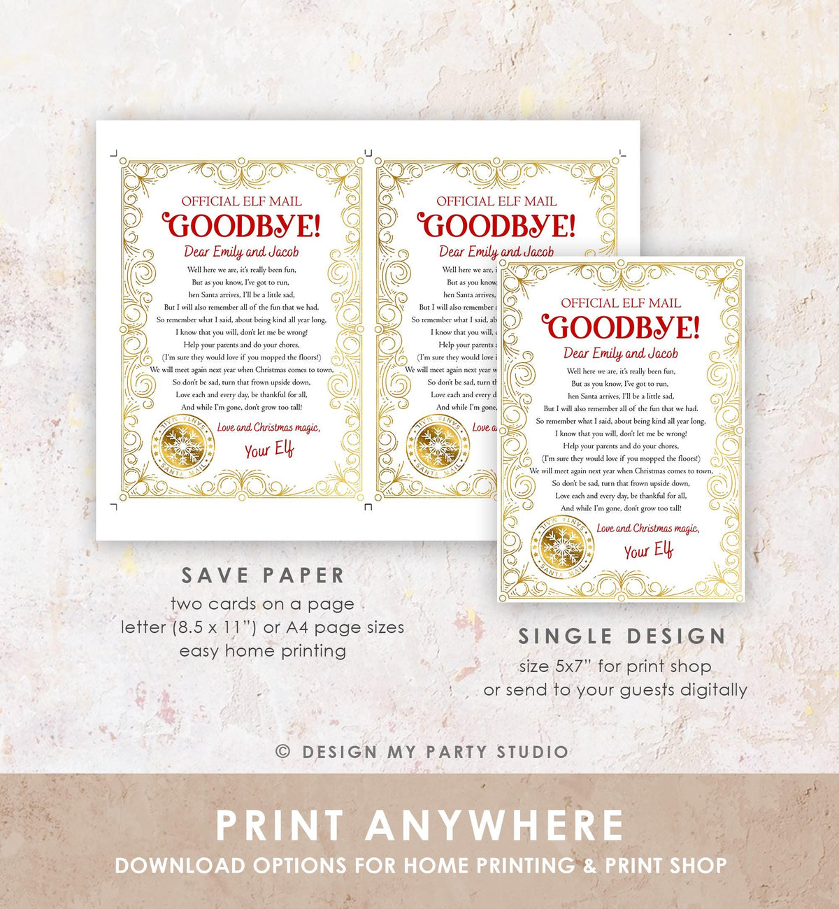 Editable Elf Goodbye Letter Departure Letter Christmas Goodbye from Your Elf Christmas Elf Santa Claus Poem Digital Template Printable 0523