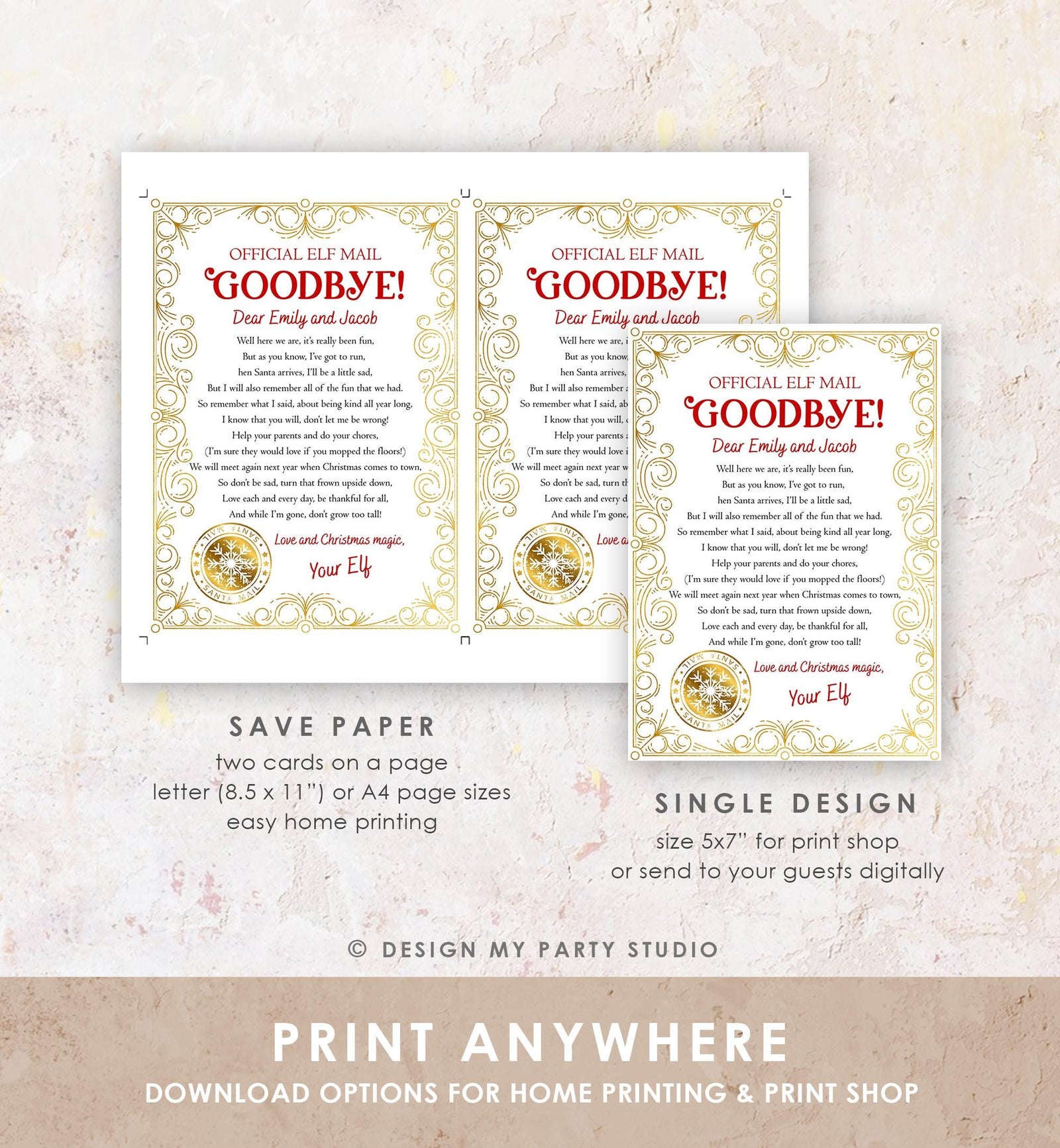 Editable Elf Goodbye Letter Departure Letter Christmas Goodbye from Your Elf Christmas Elf Santa Claus Poem Digital Template Printable 0523