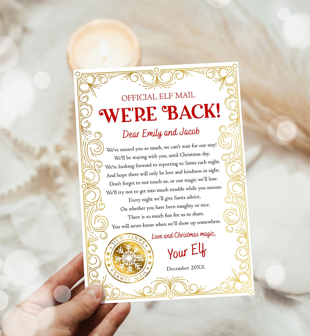 Editable We&#39;re Back Elf Arrival Letter Return Letter Christmas Elf Elf Welcome Hello from Elves Boy Girl Digital Template Printable 0523