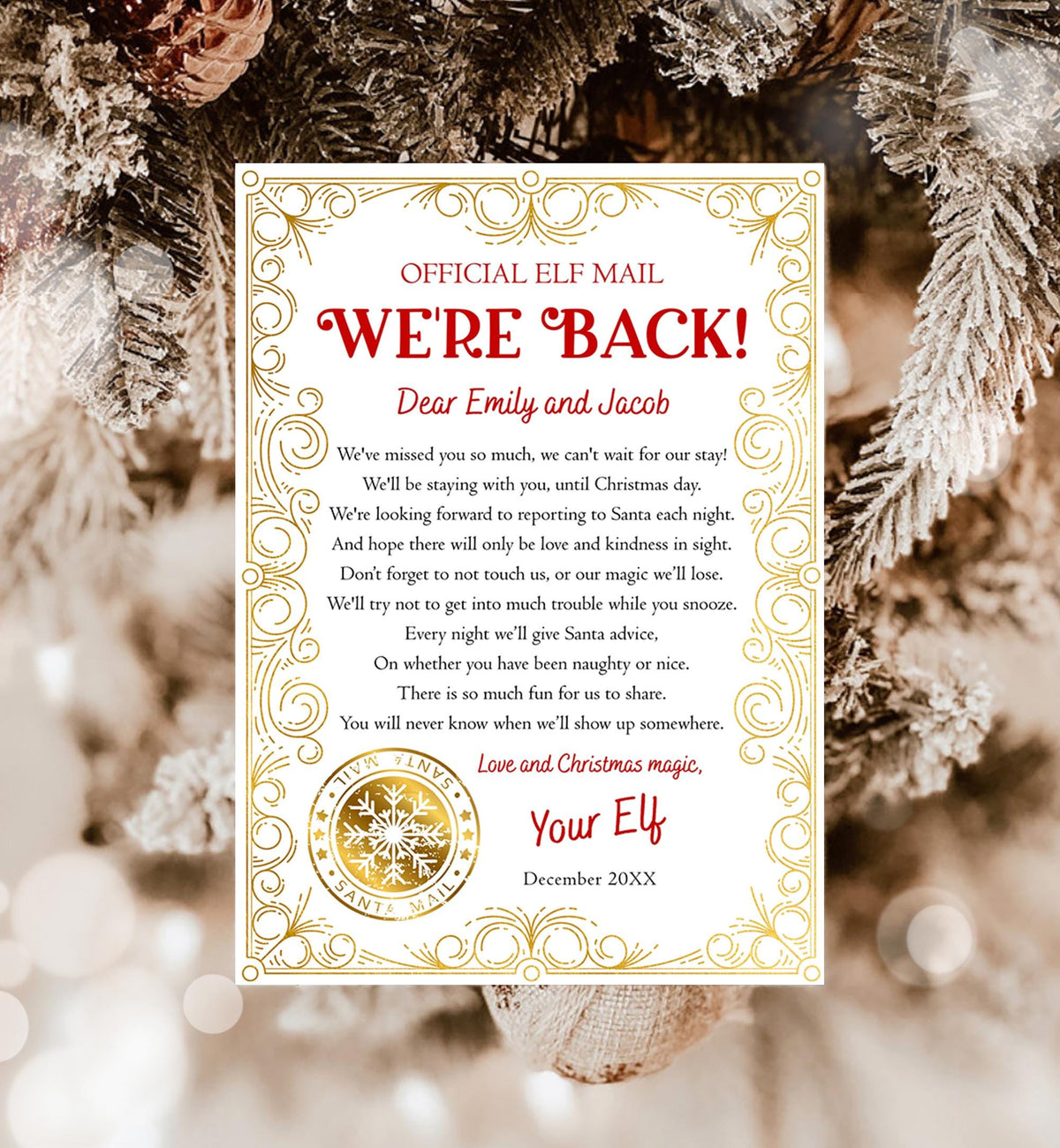 Editable We&#39;re Back Elf Arrival Letter Return Letter Christmas Elf Elf Welcome Hello from Elves Boy Girl Digital Template Printable 0523