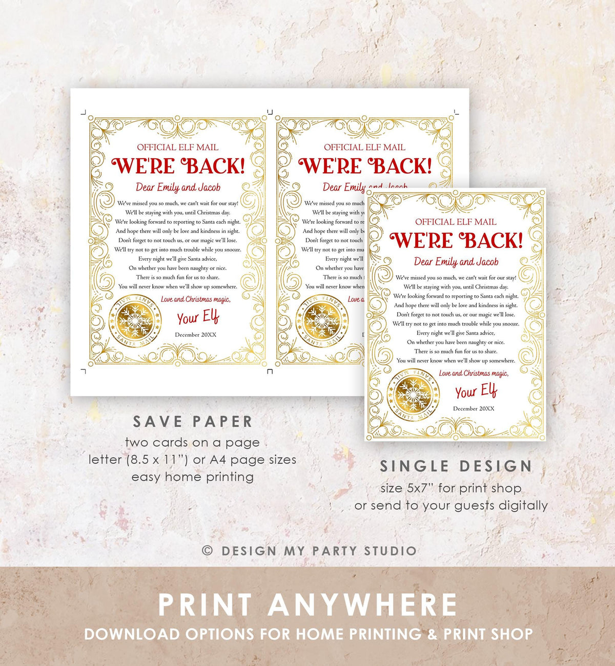 Editable We&#39;re Back Elf Arrival Letter Return Letter Christmas Elf Elf Welcome Hello from Elves Boy Girl Digital Template Printable 0523