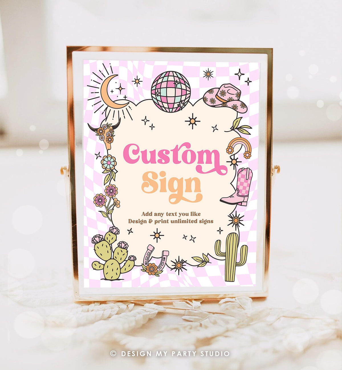 Editable Custom Sign Space Cowgirl Party Sign Disco Cowgirl Birthday Nashville Bash Rodeo Bridal Digital Download Template Printable 0519
