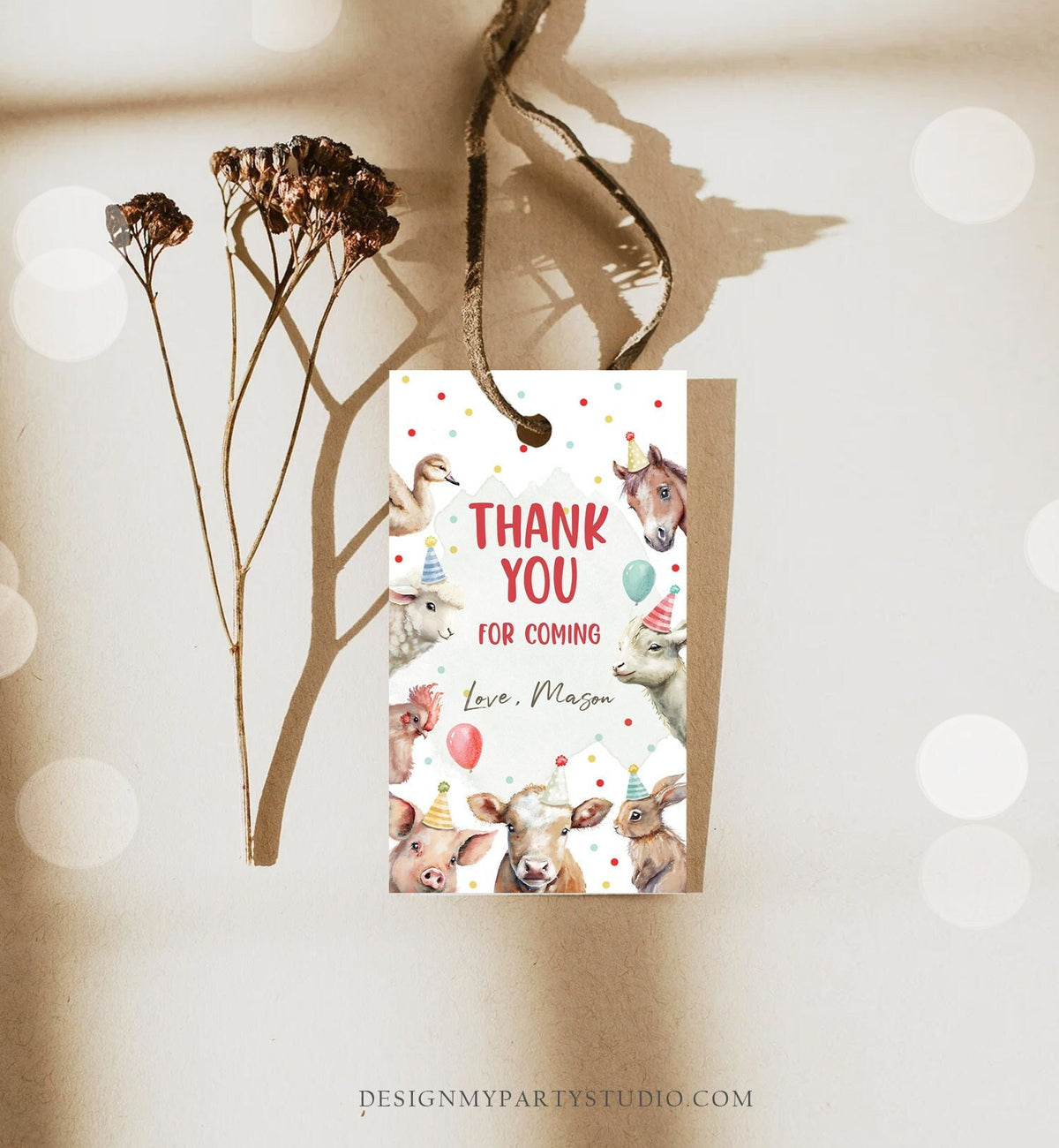 Editable Farm Animals Favor Tag Boy Farm Birthday Thank You Gift Tags Barnyard Party Animals Red Digital Download Template Printable 0448