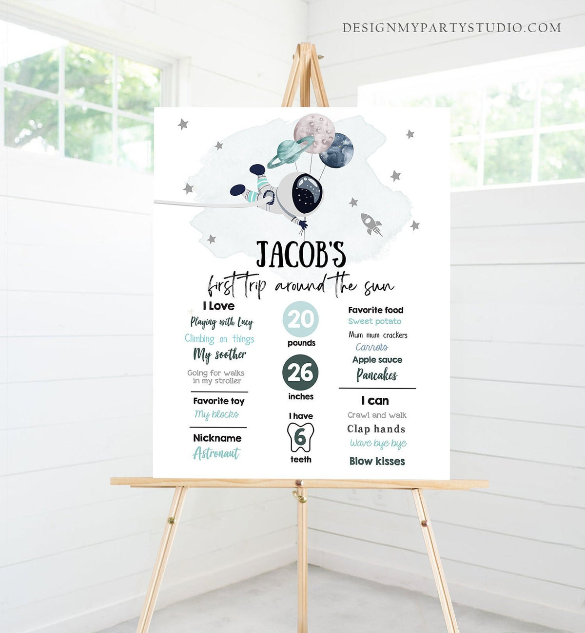 Editable Outer Space Birthday Milestones Sign Trip Around the Sun Boy 1st Birthday Astronaut Galaxy Planets Digital Template Printable 0366