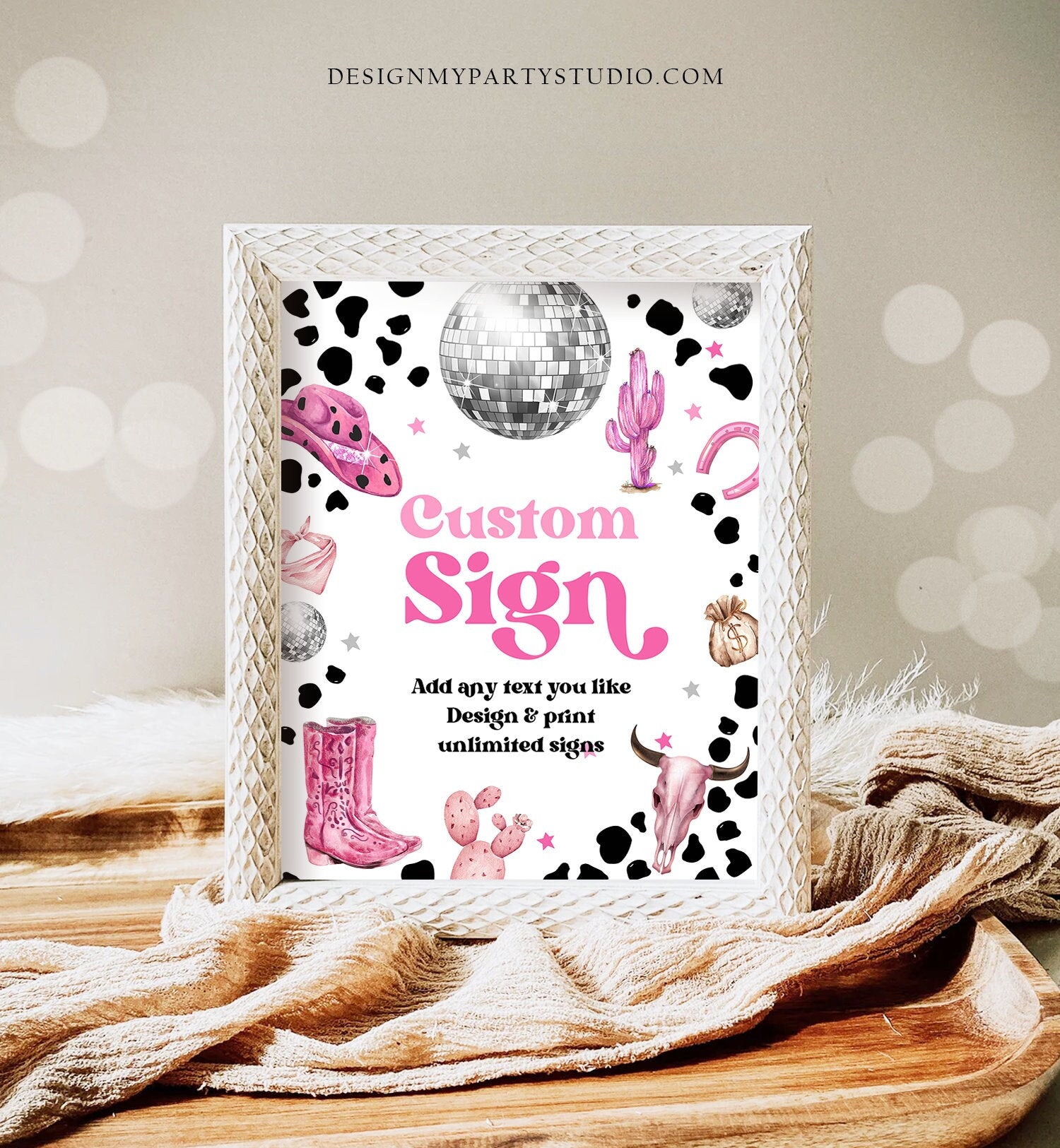 Editable Custom Sign Space Cowgirl Party Sign Disco Cowgirl Birthday Nashville Bash Rodeo Bridal Digital Download Template Printable 0455