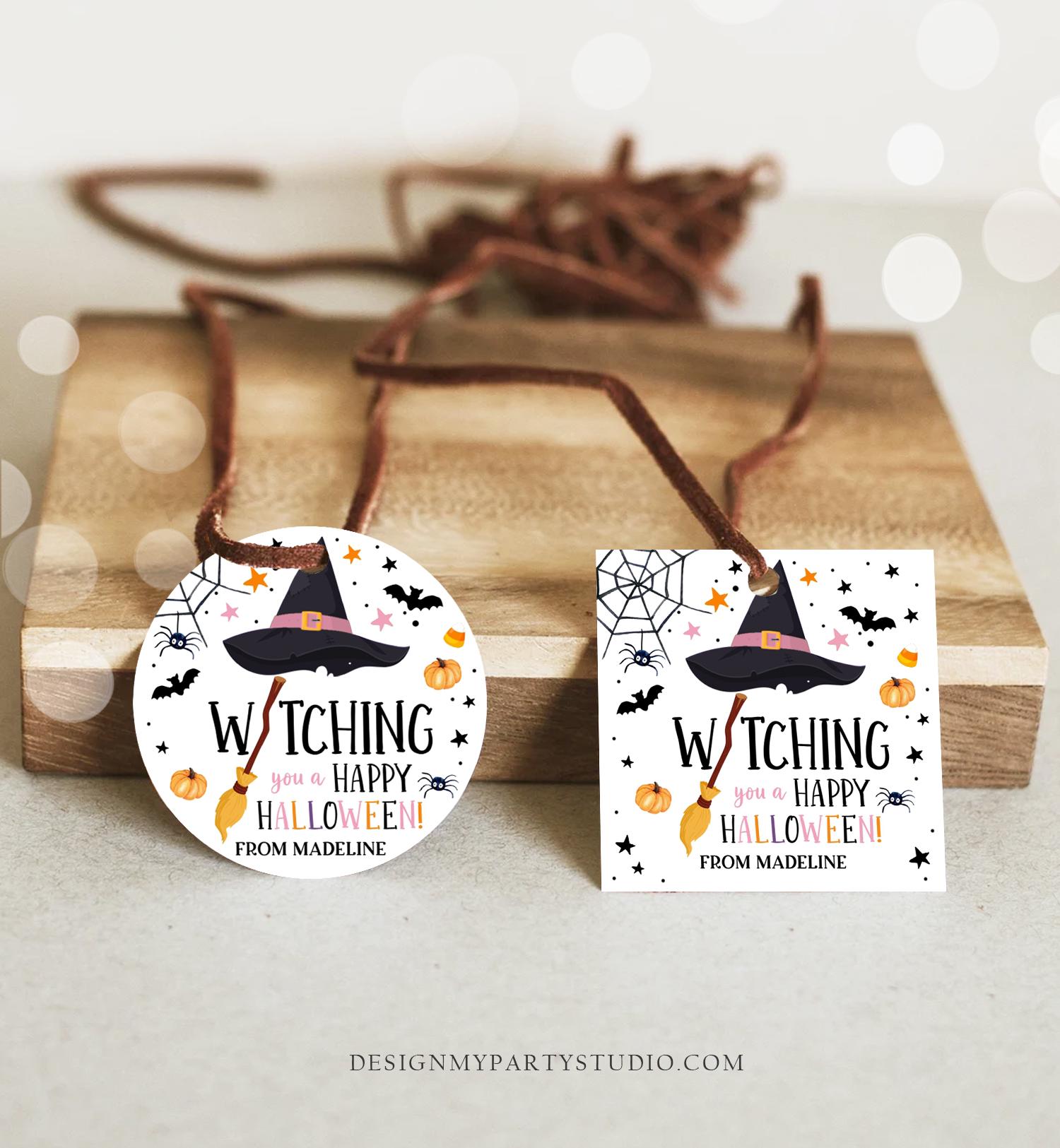 Editable Halloween Favor Tags Witching You a Happy Halloween Trick Or Treat Favor Tags Birthday Party Download Template Printable 0261