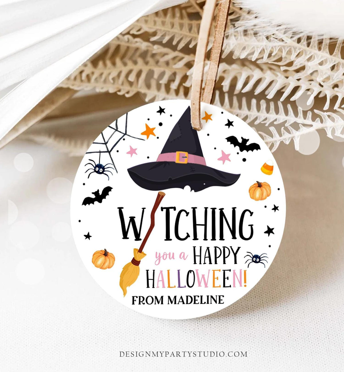 Editable Halloween Favor Tags Witching You a Happy Halloween Trick Or Treat Favor Tags Birthday Party Download Template Printable 0261