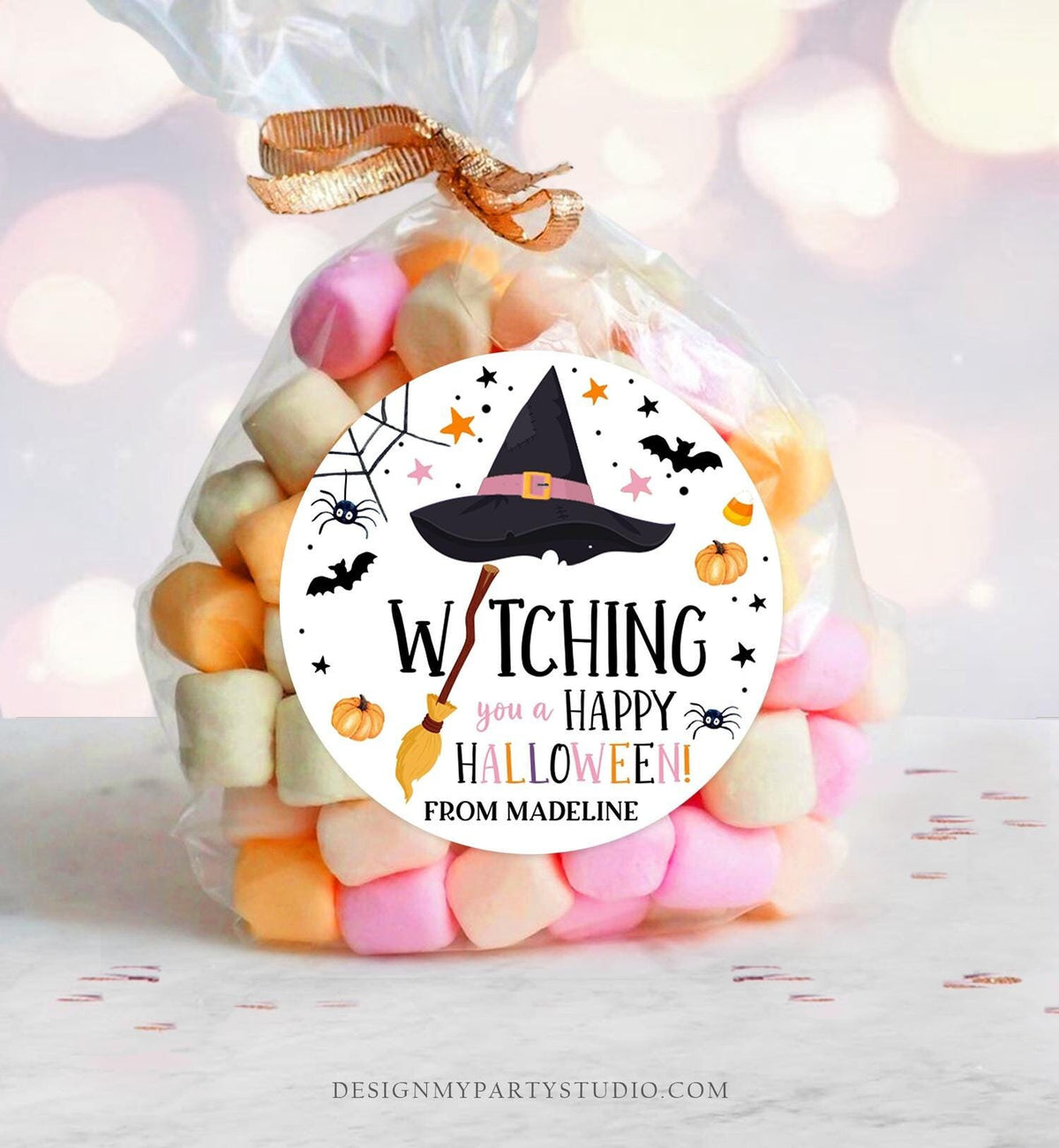 Editable Halloween Favor Tags Witching You a Happy Halloween Trick Or Treat Favor Tags Birthday Party Download Template Printable 0261
