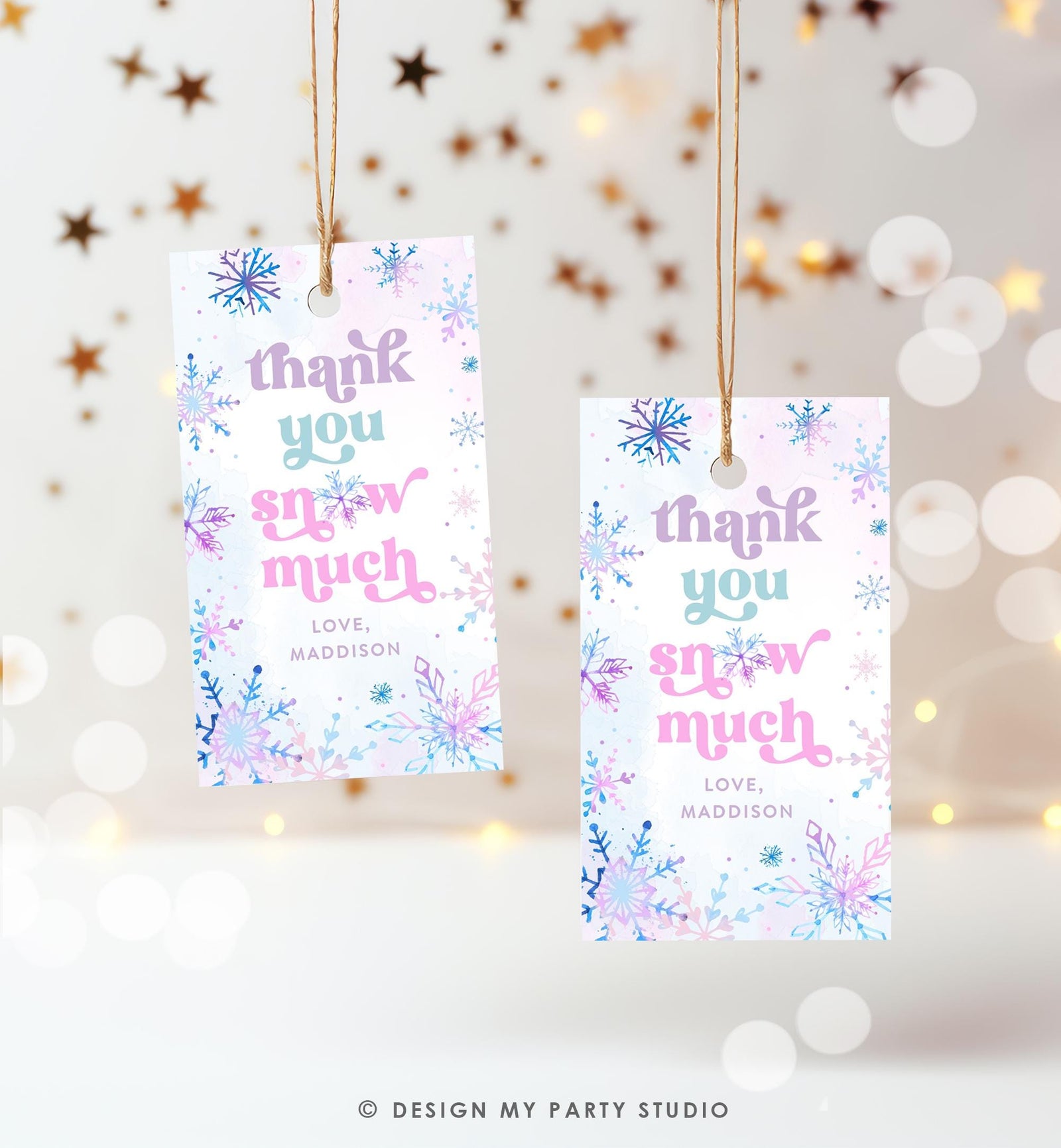 Editable Thank You Snow Much Favor Tag Winter Snowflakes Onederland Wonderland Gift Tag Pink Girl Christmas Digital Template Printable 0518