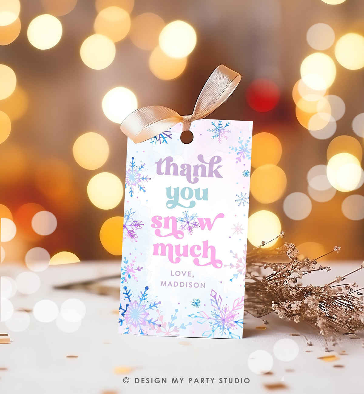 Editable Thank You Snow Much Favor Tag Winter Snowflakes Onederland Wonderland Gift Tag Pink Girl Christmas Digital Template Printable 0518