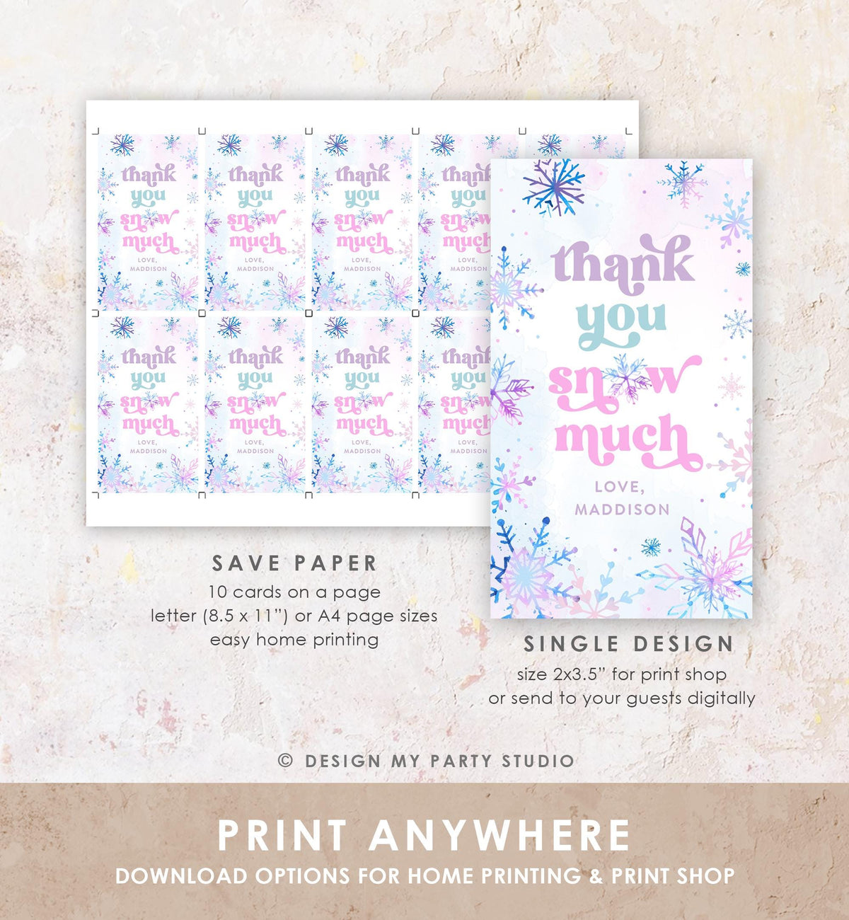 Editable Thank You Snow Much Favor Tag Winter Snowflakes Onederland Wonderland Gift Tag Pink Girl Christmas Digital Template Printable 0518