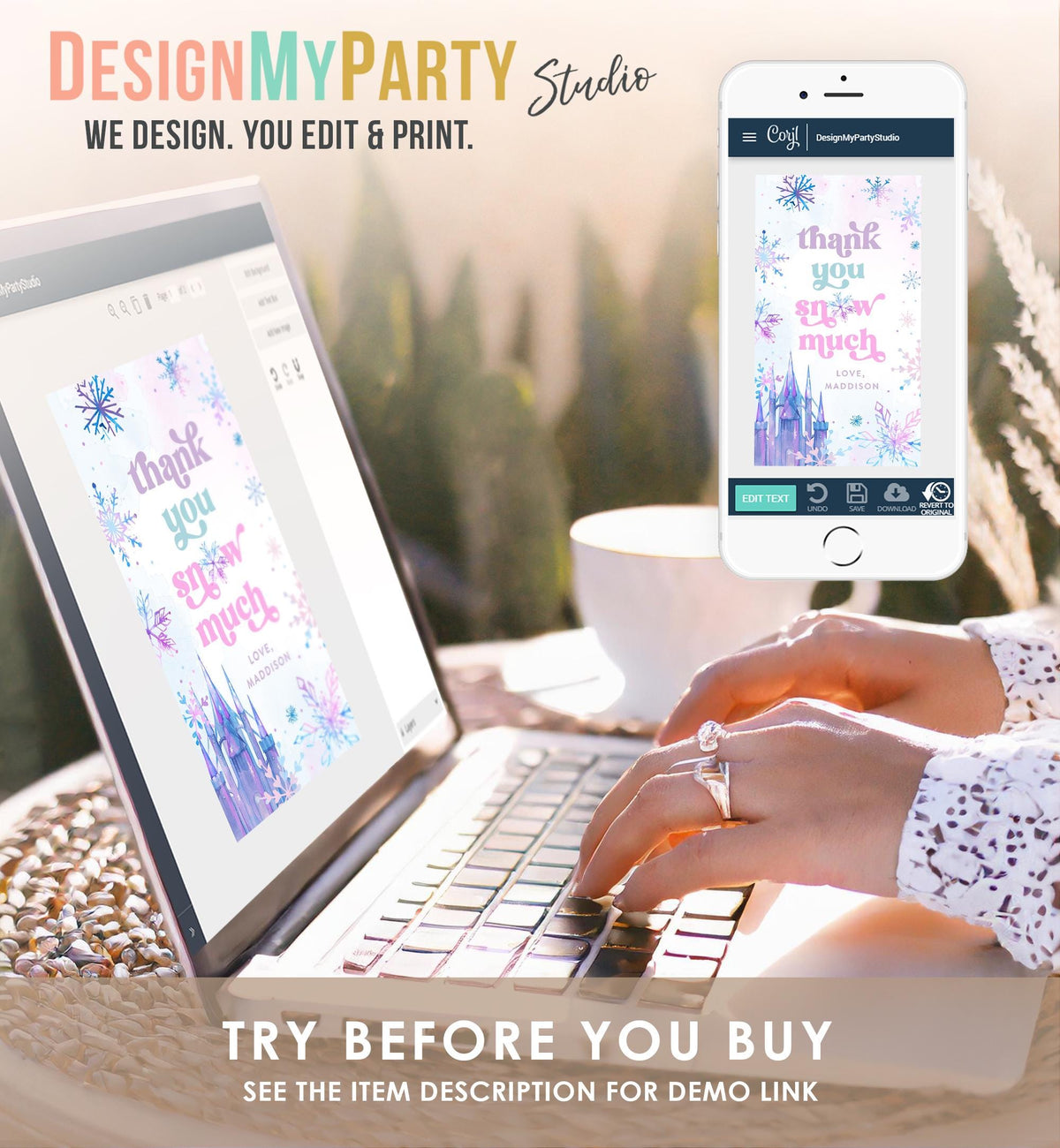 Editable Thank You Snow Much Favor Tag Winter Snowflakes Onederland Wonderland Gift Tag Pink Girl Christmas Digital Template Printable 0518