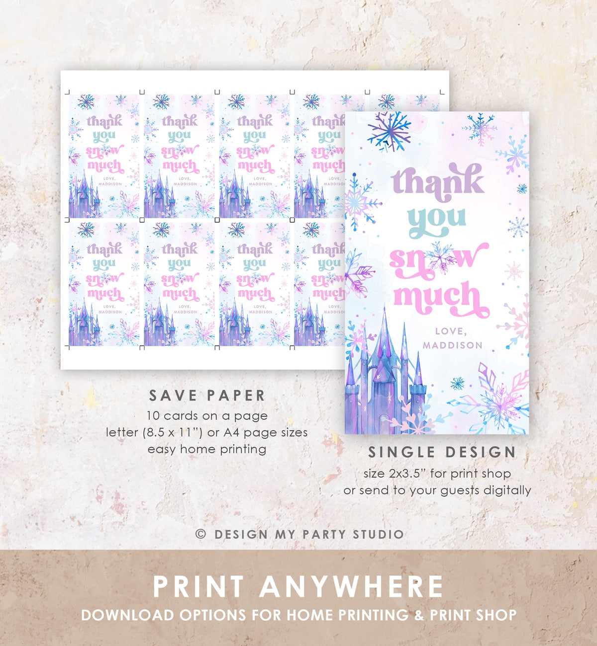 Editable Thank You Snow Much Favor Tag Winter Snowflakes Onederland Wonderland Gift Tag Pink Girl Christmas Digital Template Printable 0518