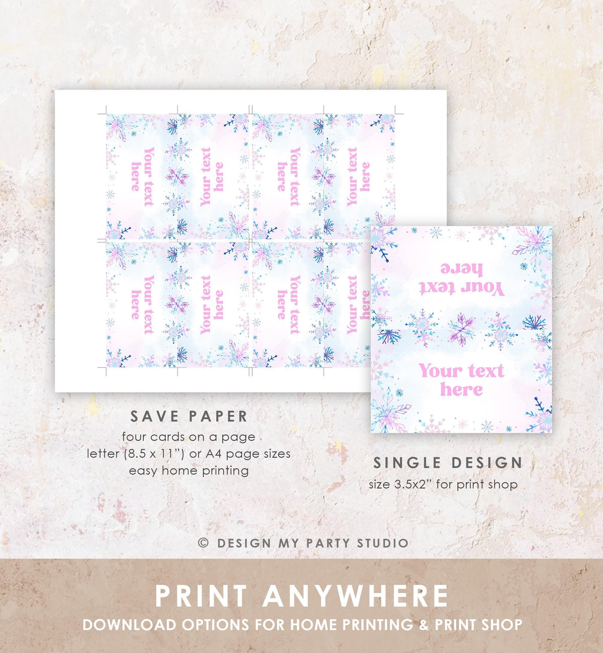 Editable Winter Snowflake Food Label Tent Card Winter Onederland Wonderland Pink Girl Christmas Party Place Digital Template Printable 0518