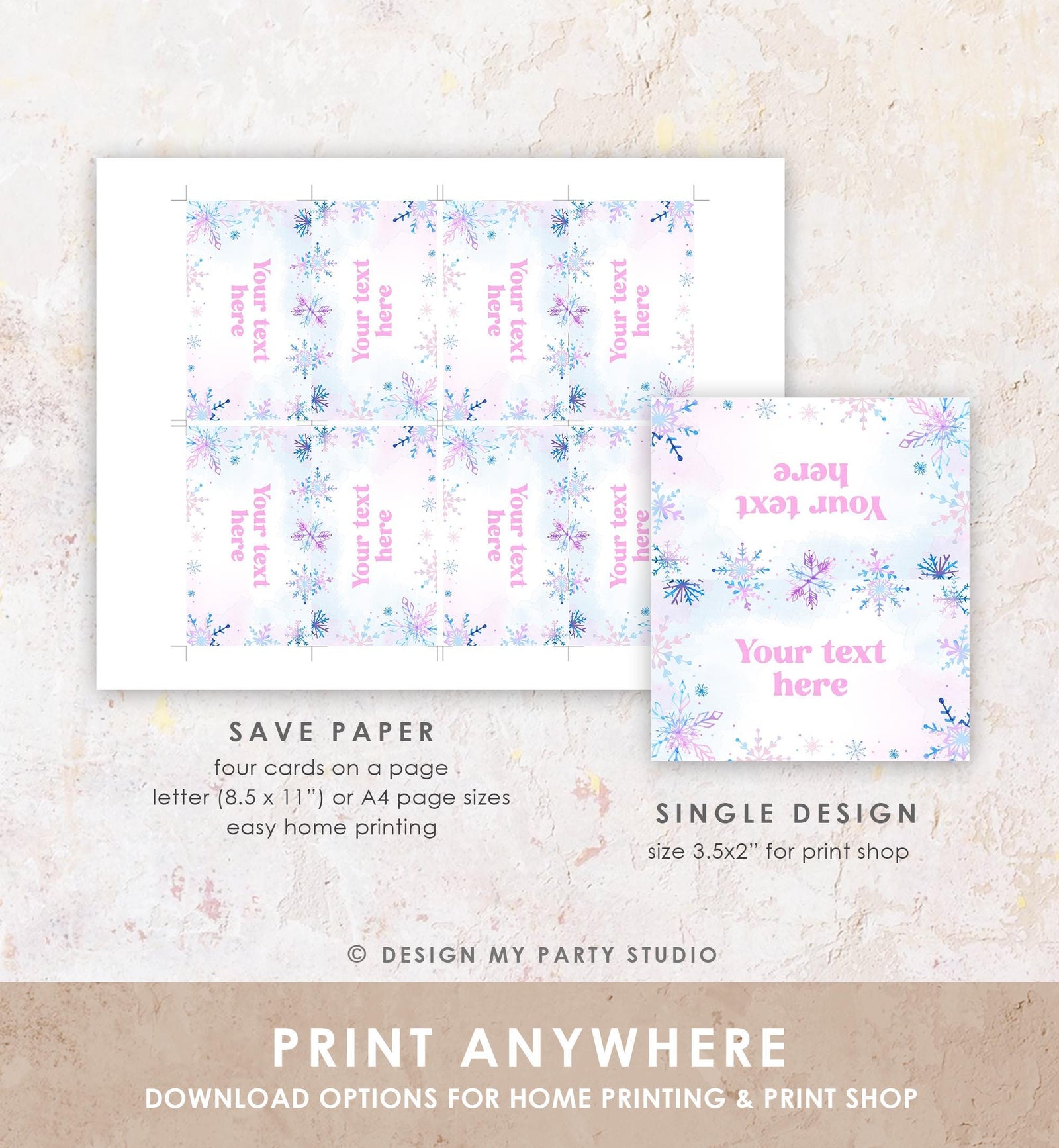 Editable Winter Snowflake Food Label Tent Card Winter Onederland Wonderland Pink Girl Christmas Party Place Digital Template Printable 0518