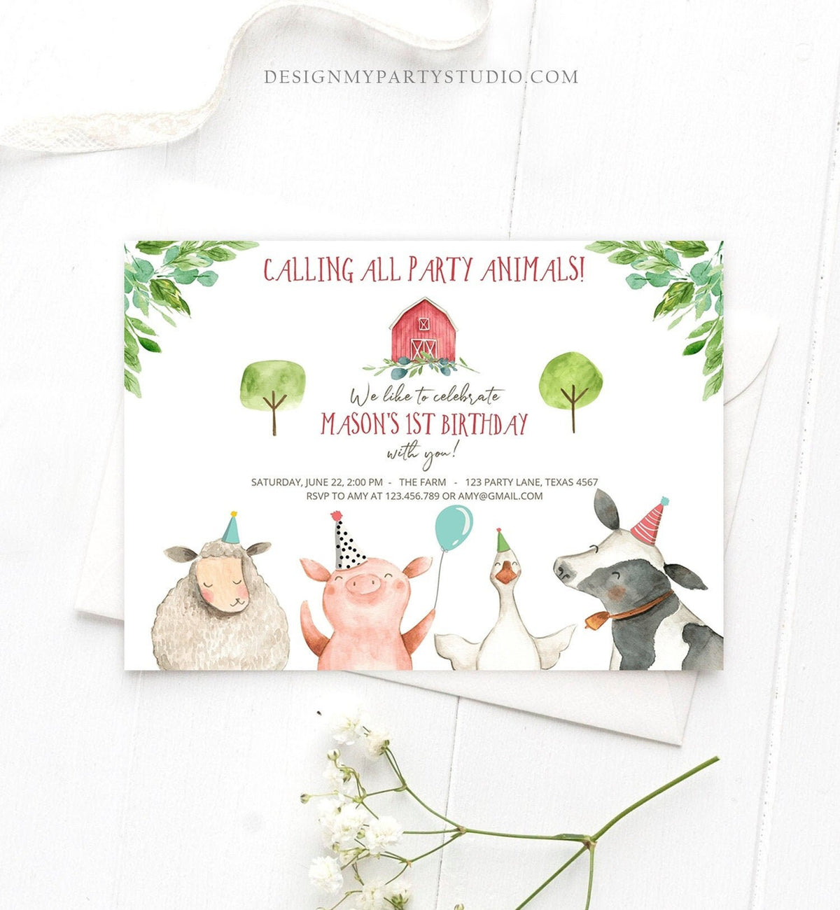 Editable Farm Animals Birthday Invitation Boy Party Animals Boy Barn Barnyard Birthday Digital Download Evite Template Printable 0155