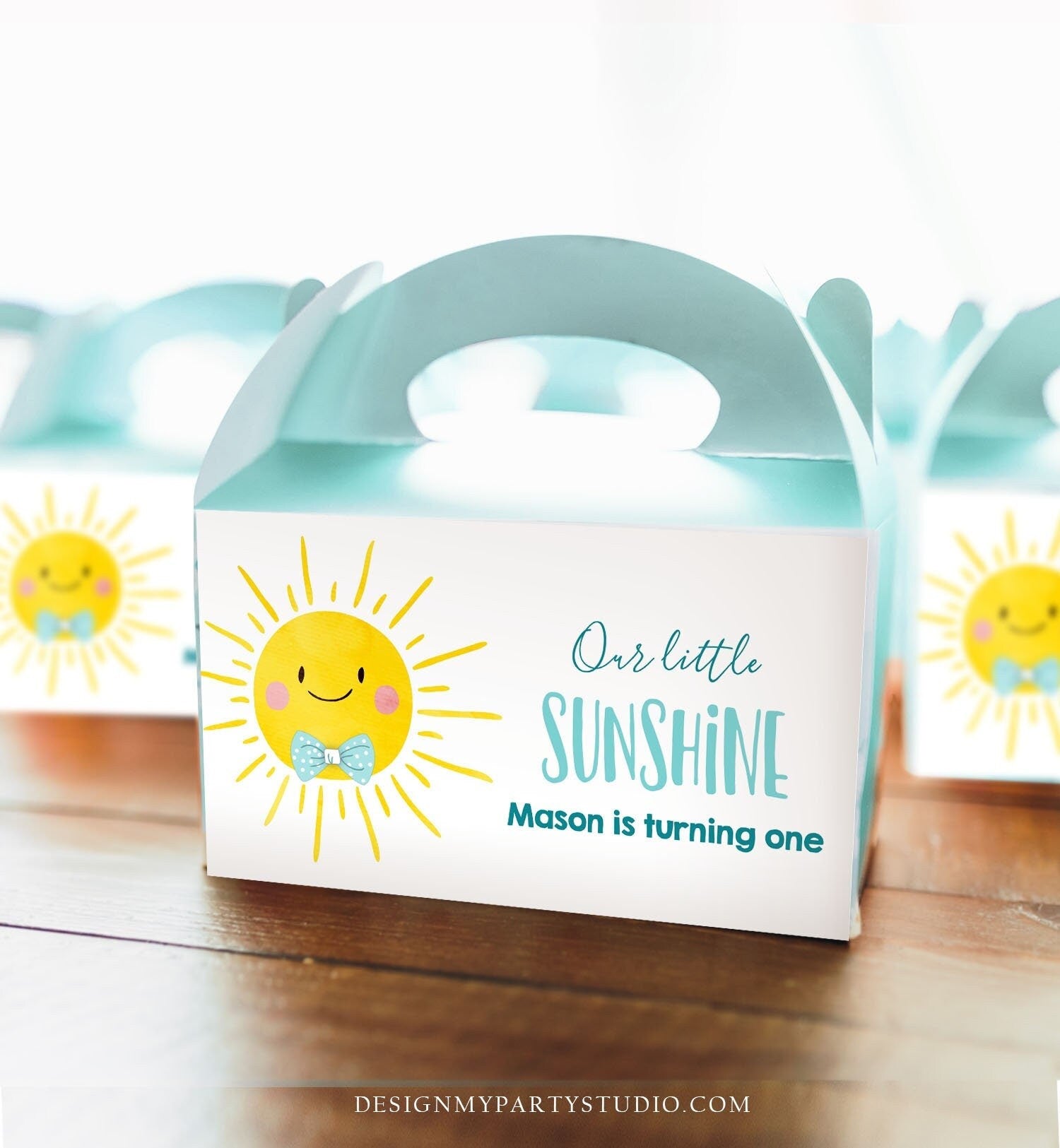 Editable Sunshine Boy Birthday Party Gable Box Favor Label Boho Sun Gift Box Labels Sun First Trip Digital Download Template Printable 0141