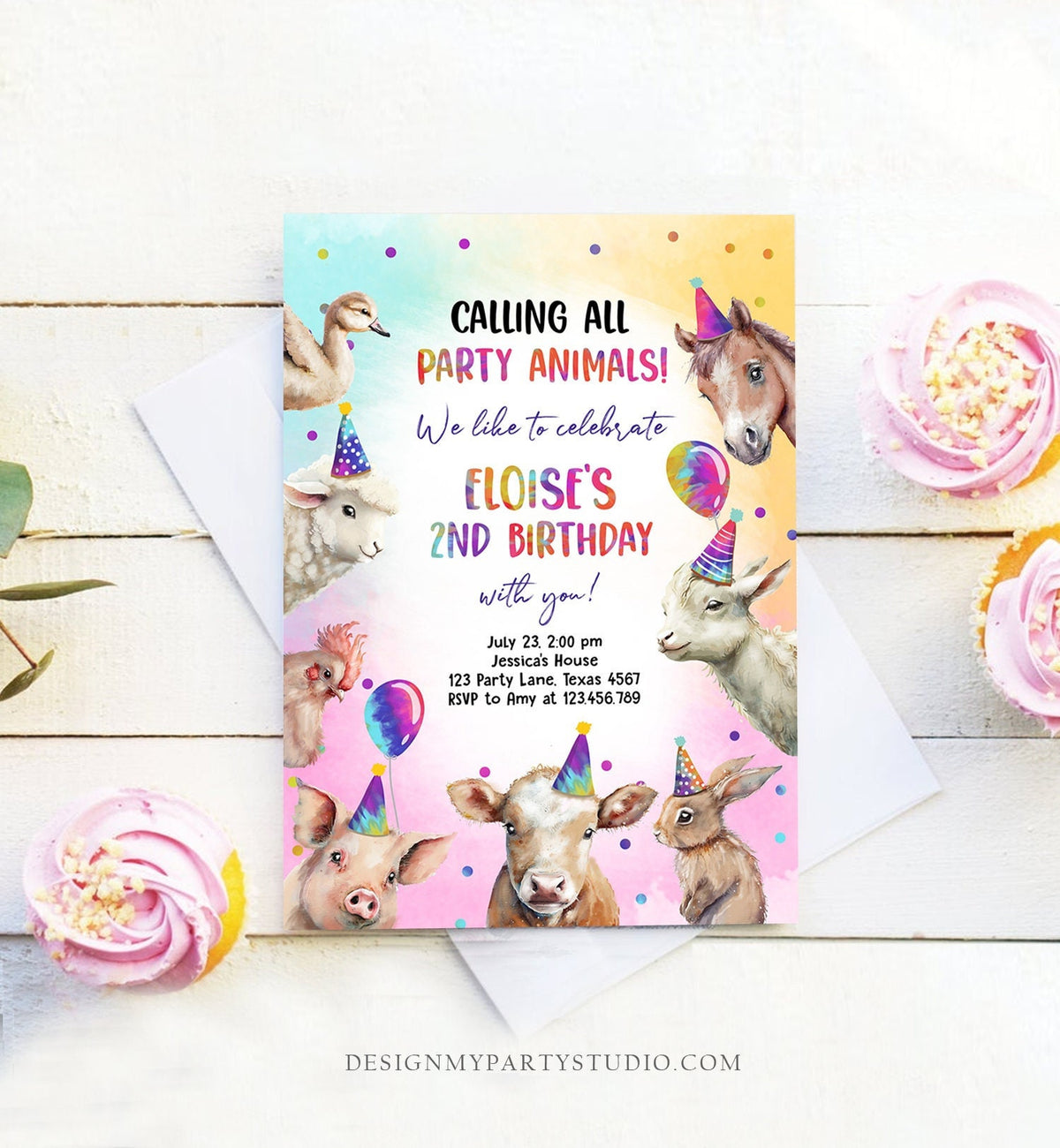 Editable Farm Animals Birthday Invitation Girl Farm Barnyard First Birthday Party Animals Confetti Digital Download Template Printable 0483
