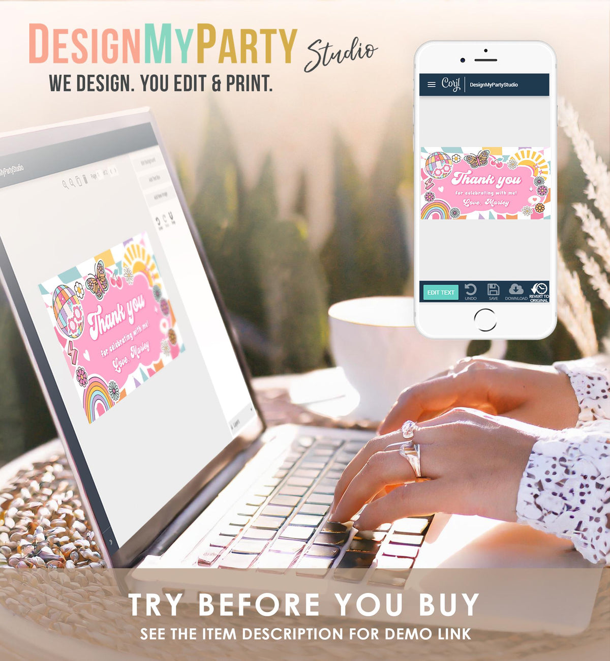 Editable Groovy Birthday Party Gable Box Favor Label Hippie 70&#39;s Gift Box Boho Rainbow Daisy Peace Love Digital Template Printable 0524