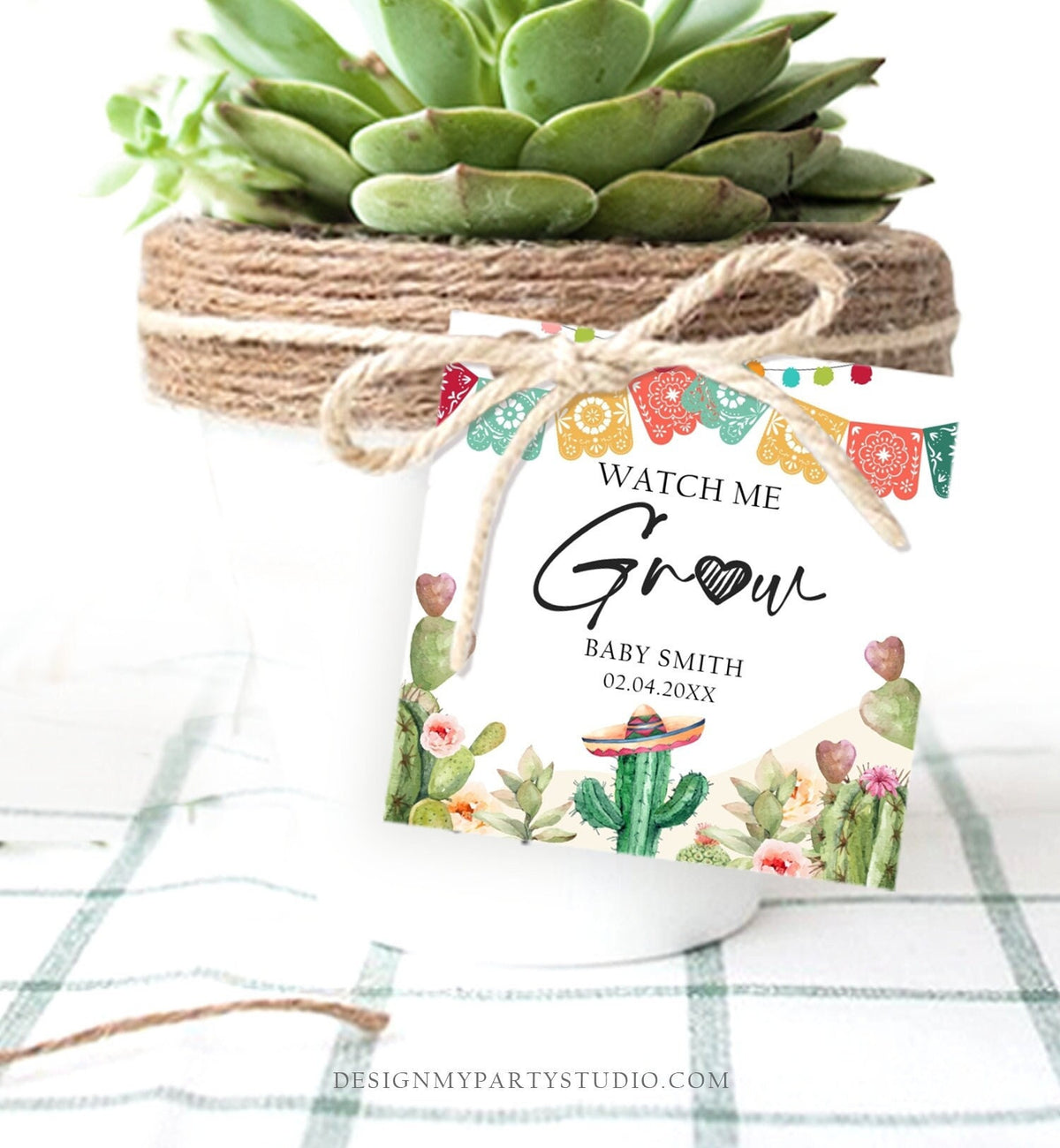 Editable Watch Me Grow Tags Fiesta Cactus Favor Tags Baby Shower Bridal Succulent Taco Bout Love Watercolor Digital Template Printable 0404