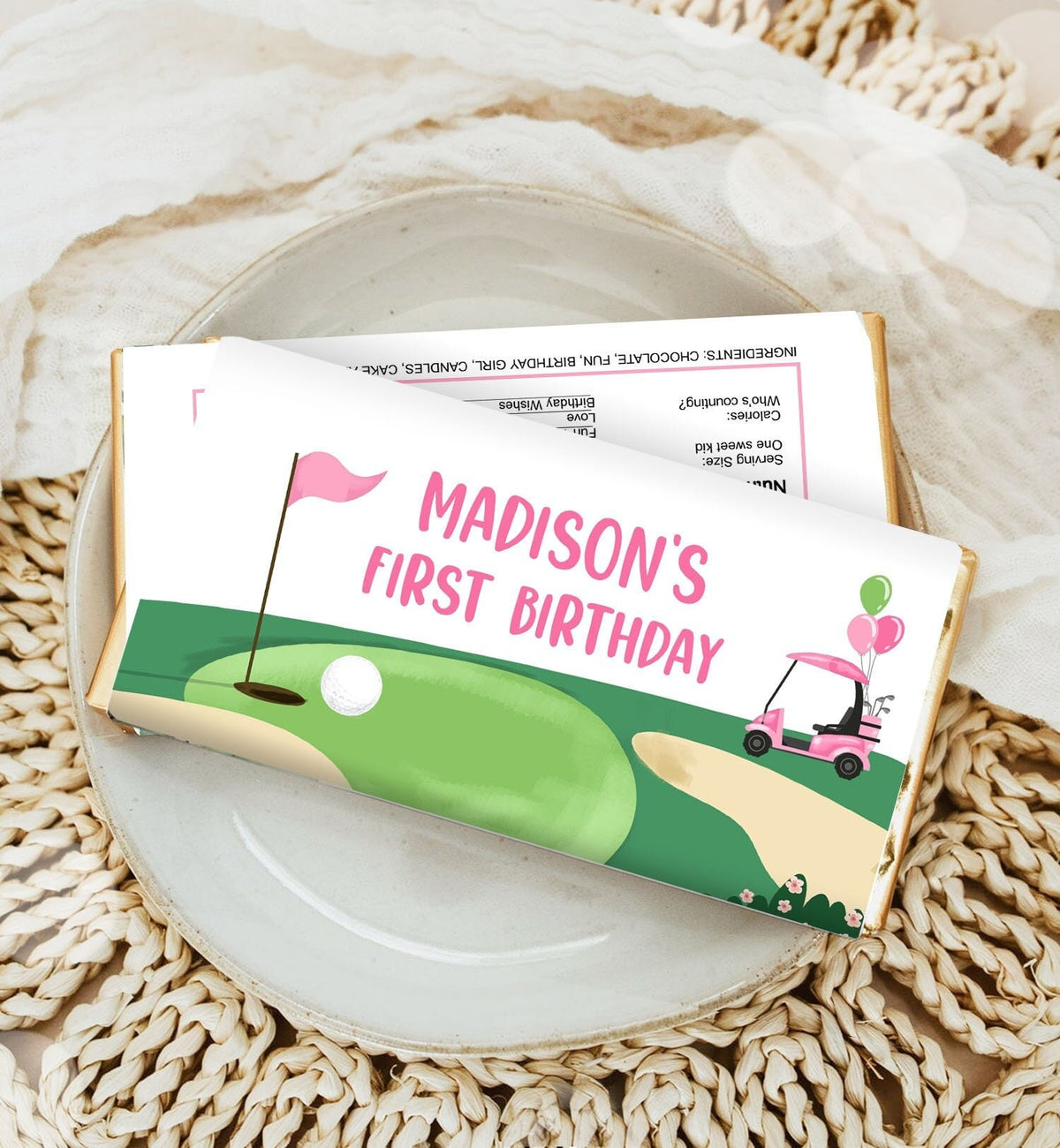 Editable Golf Candy Bar Wrapper Girl Pink Golf Cart Birthday Labels Par-Tee Golfing Party Hole in One Digital Template Printable 0405