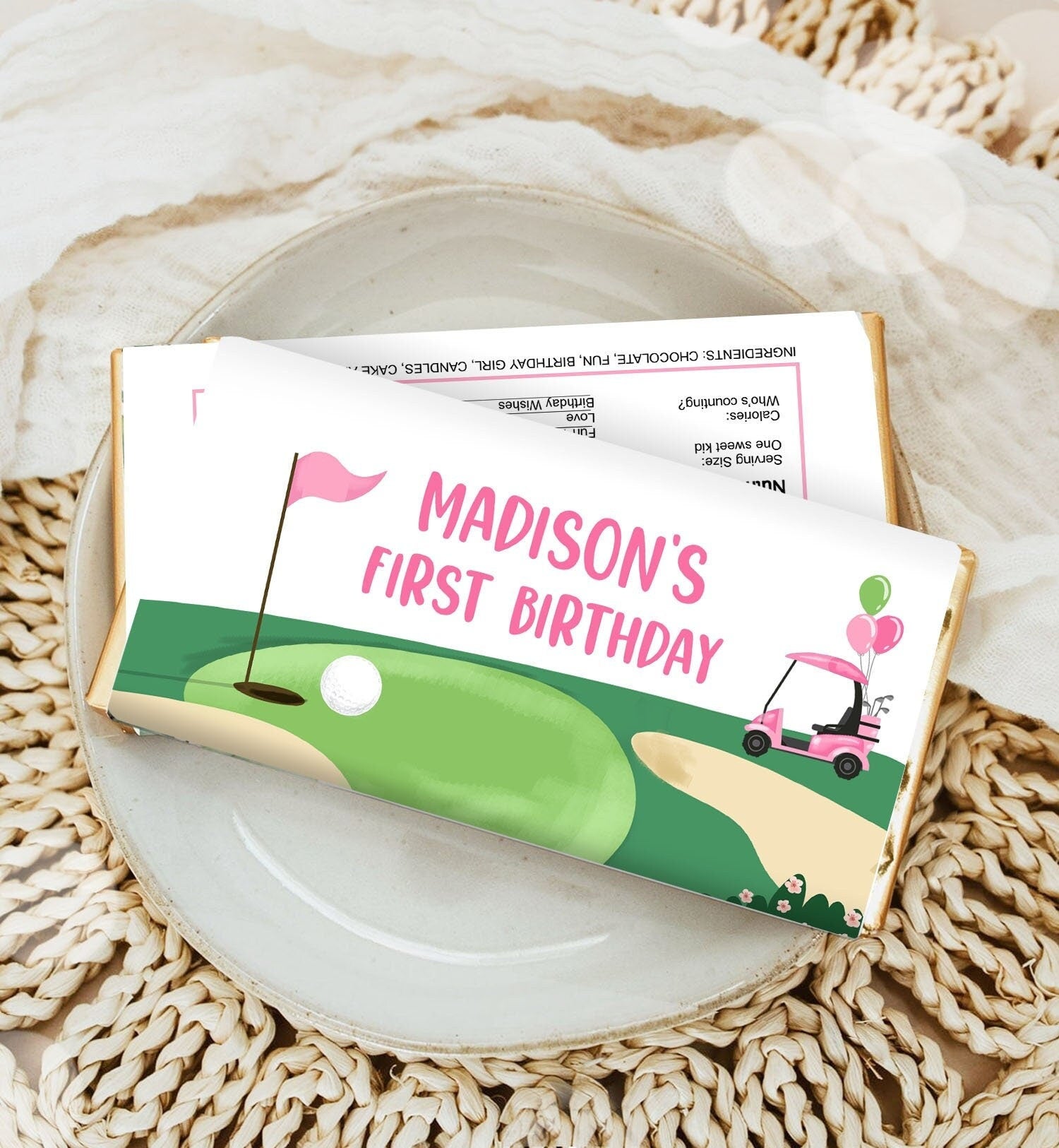 Editable Golf Candy Bar Wrapper Girl Pink Golf Cart Birthday Labels Par-Tee Golfing Party Hole in One Digital Template Printable 0405