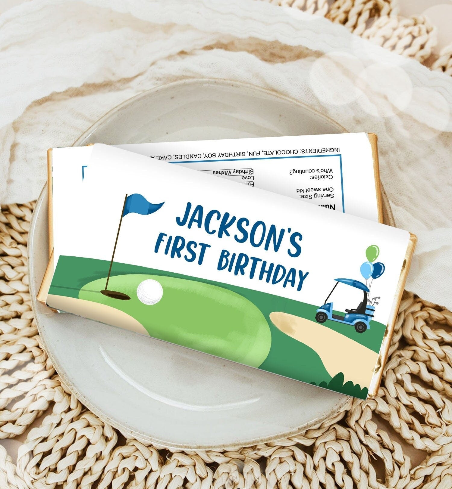 Editable Golf Candy Bar Wrapper Boy Blue Golf Cart Birthday Label Par-Tee Golfing Party Hole in One Digital Download Template Printable 0405