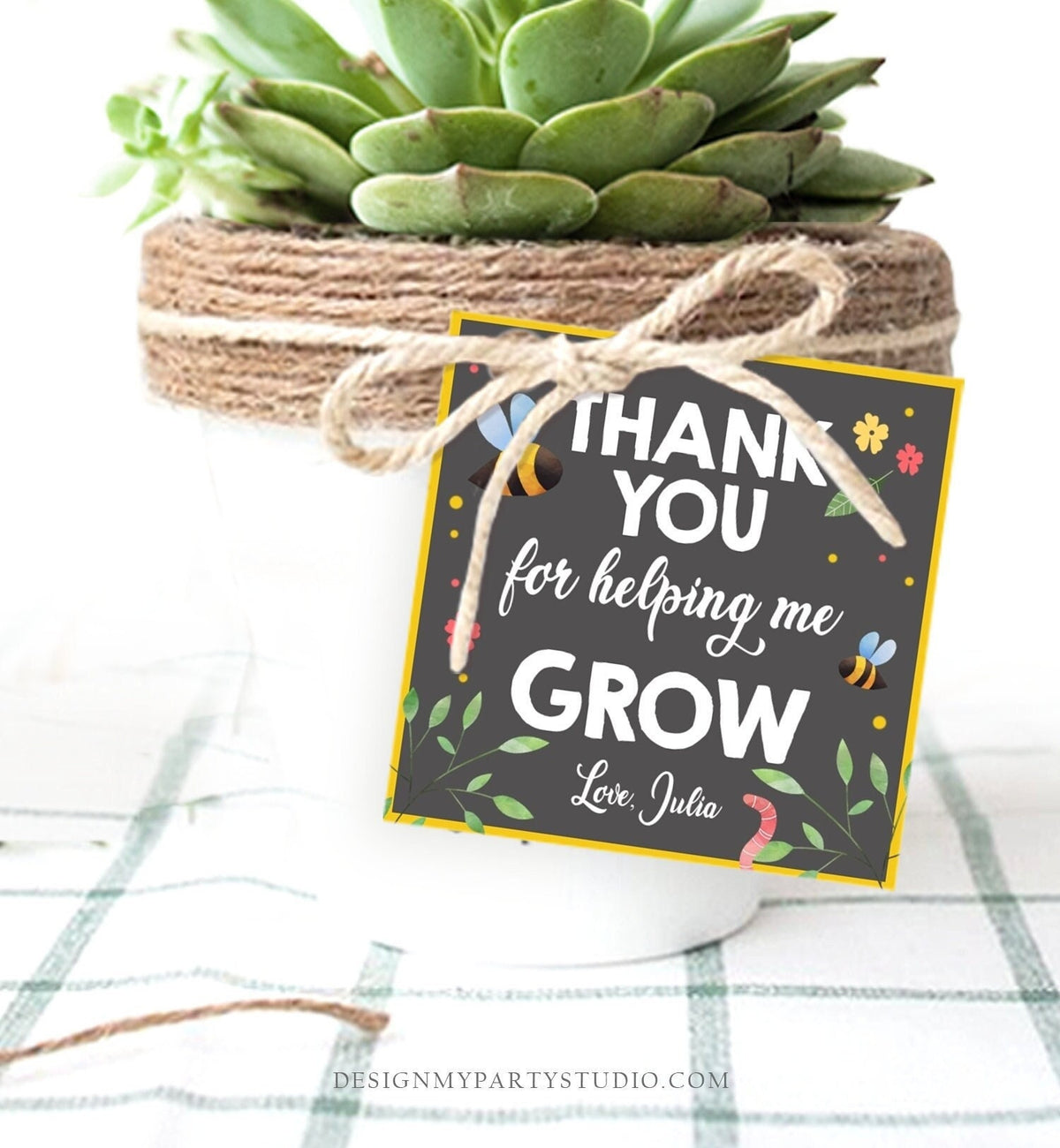 Editable Teacher Appreciation Tags Thank You for Helping me Grow Succulent Thank You Cactus Plant Tag Digital Template Printable 0464