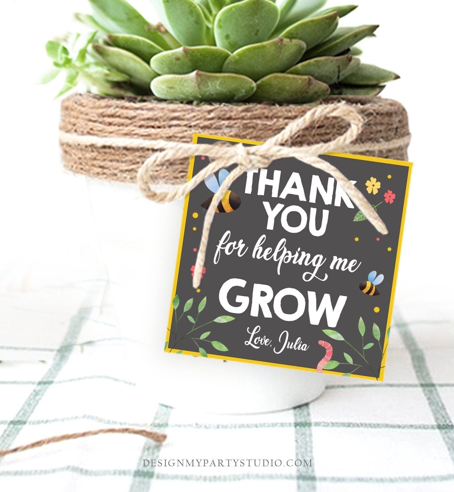 Editable Teacher Appreciation Tags Thank You for Helping me Grow Succulent Thank You Cactus Plant Tag Digital Template Printable 0464