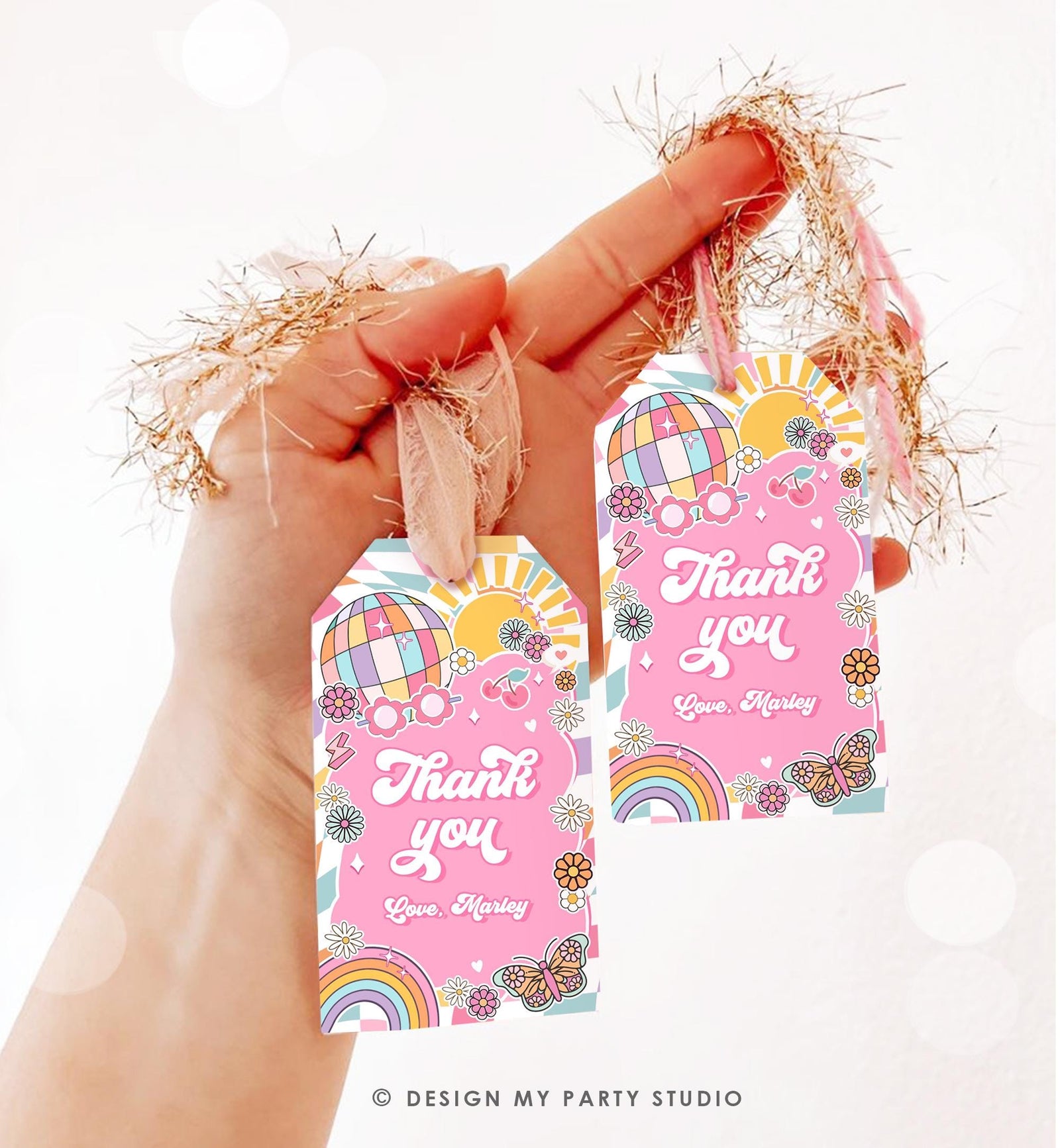 Editable Groovy Favor Tag Baby Shower Birthday Thank You Tag Girl Retro 70's Party Peace Flower Power Hippie Digital Template Printable 0524