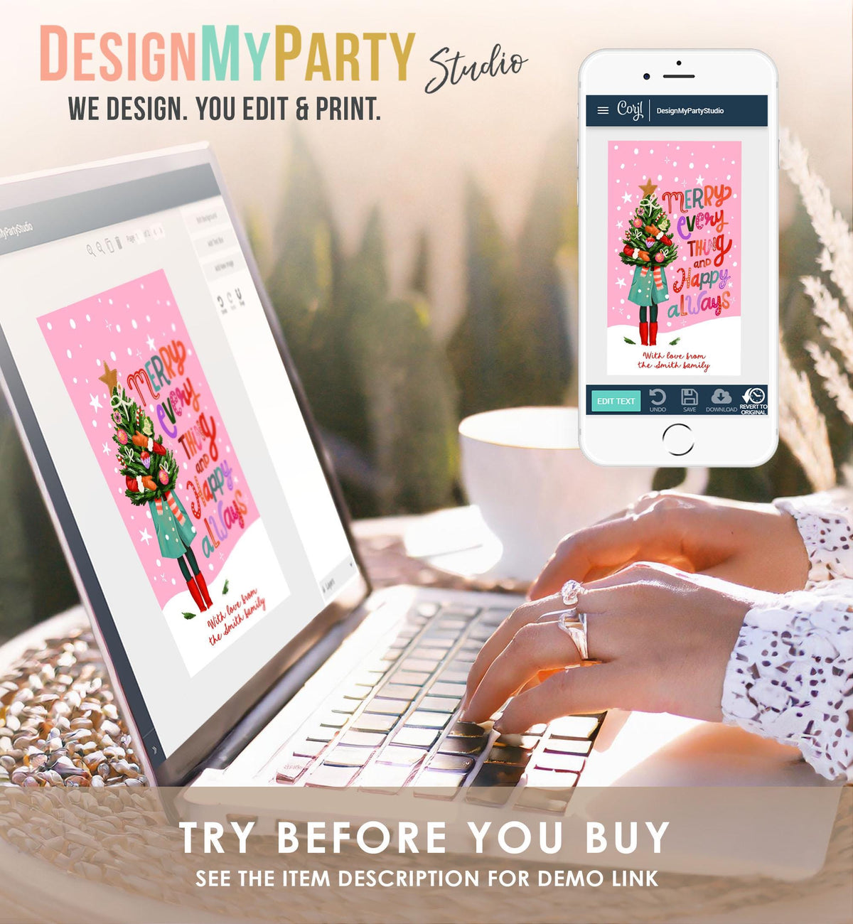 Editable Christmas Favor Tags Holiday Gift Tag Merry Christmas Merry Everything and Happy Always Label Download Printable Template 0443 0009