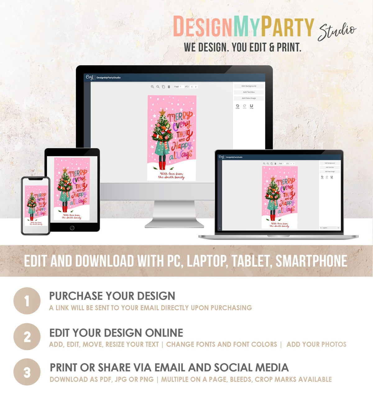 Editable Christmas Favor Tags Holiday Gift Tag Merry Christmas Merry Everything and Happy Always Label Download Printable Template 0443 0009