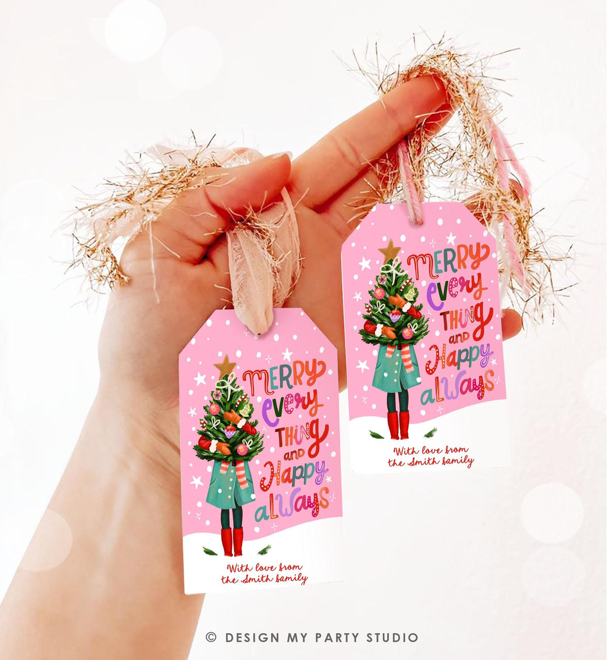 Editable Christmas Favor Tags Holiday Gift Tag Merry Christmas Merry Everything and Happy Always Label Download Printable Template 0443 0009