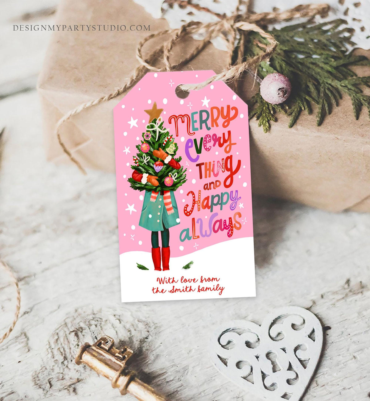 Editable Christmas Favor Tags Holiday Gift Tag Merry Christmas Merry Everything and Happy Always Label Download Printable Template 0443 0009