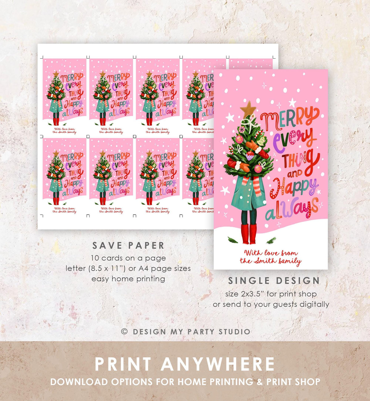 Editable Christmas Favor Tags Holiday Gift Tag Merry Christmas Merry Everything and Happy Always Label Download Printable Template 0443 0009
